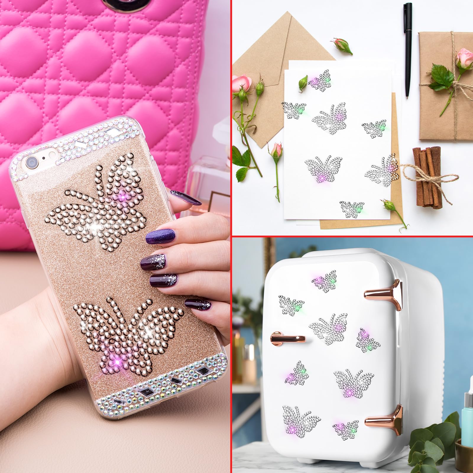 56 Pcs Rhinestone Butterfly Stickers Glitter Bling Butterfly Decals Crystal Self Adhesive Sticker For Christmas Handicrafts Holi