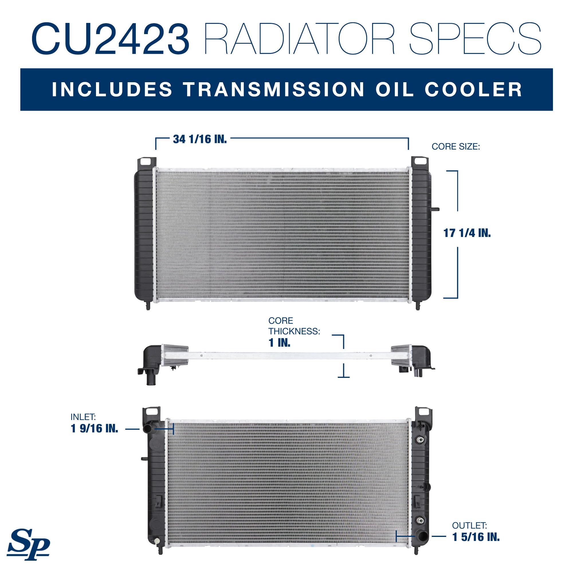 Spectra Premium Cu2423 Radiator With Toc, Without Eoc - 34-1/16'' Core Compatible With Chevrolet Silverado, Gmc And Cadillac