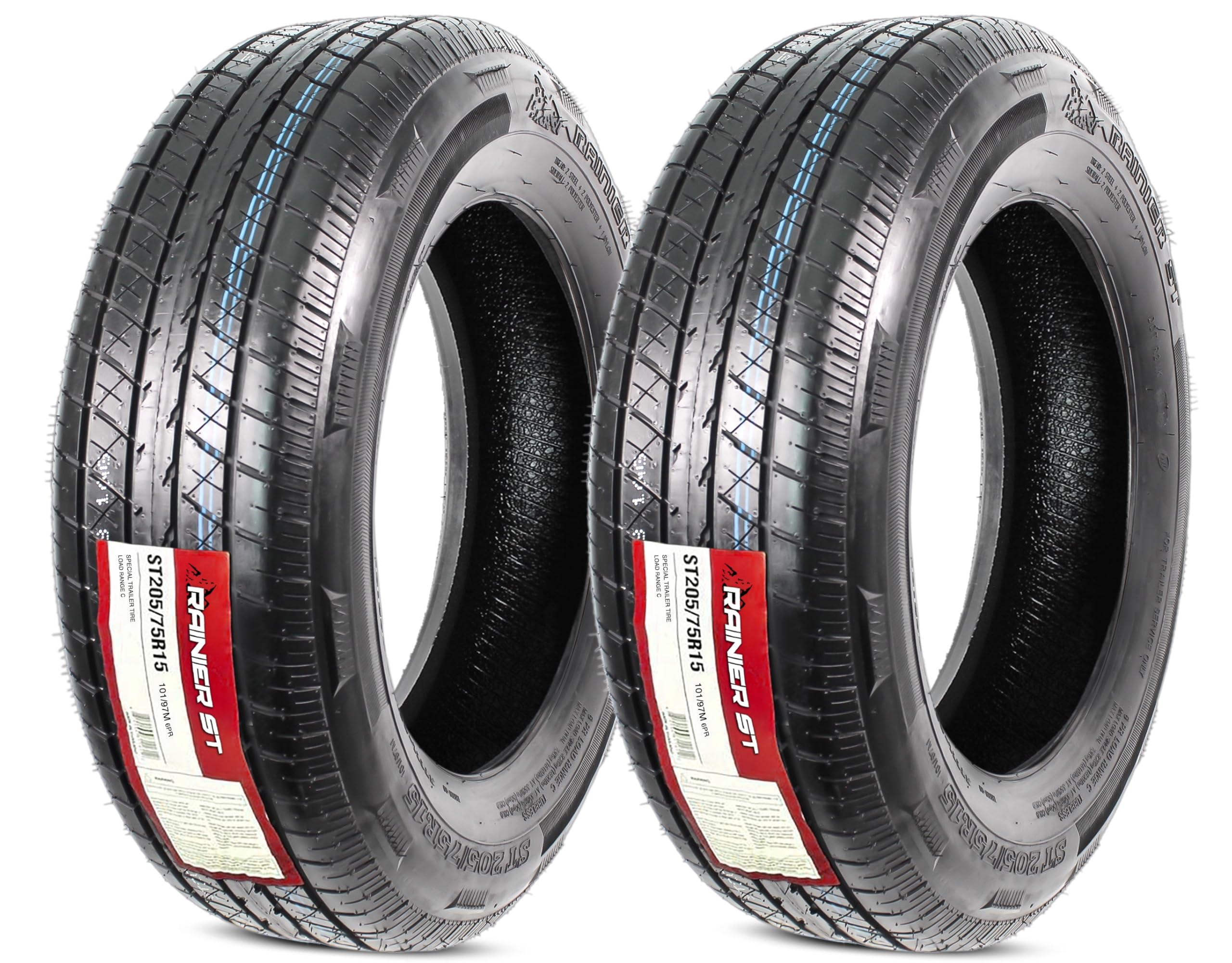 eCustomrim 2-Pack ST205/75R15 DEEP TREAD Load Range D 8 Ply Heavy Duty Steel Belted Radial Trailer Tire 205 75 15 With Curb Guar