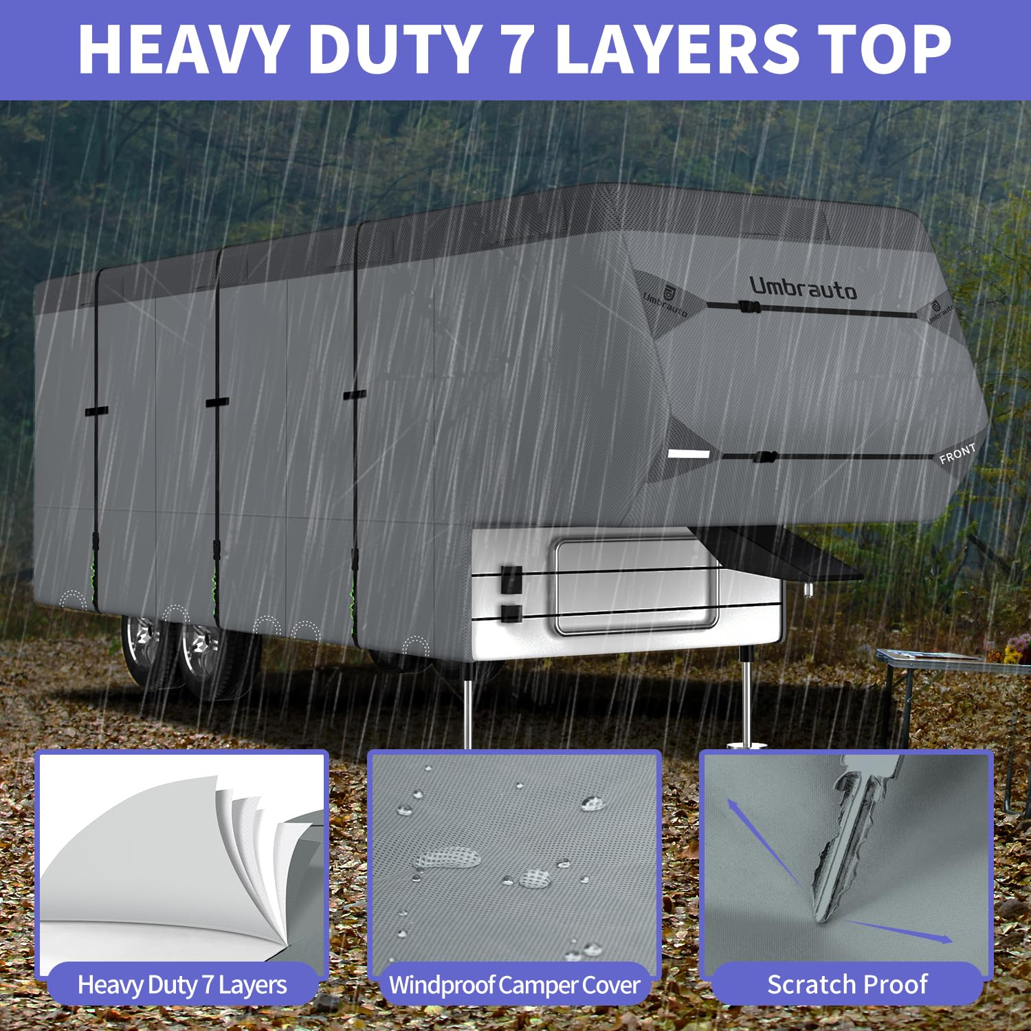 Umbrauto 5Th Wheel Rv Cover Upgraded 7 Layers Top Anti-Uv Waterproof Breathable Camper Covers Fits 31' - 34' Travel Trailer Moto