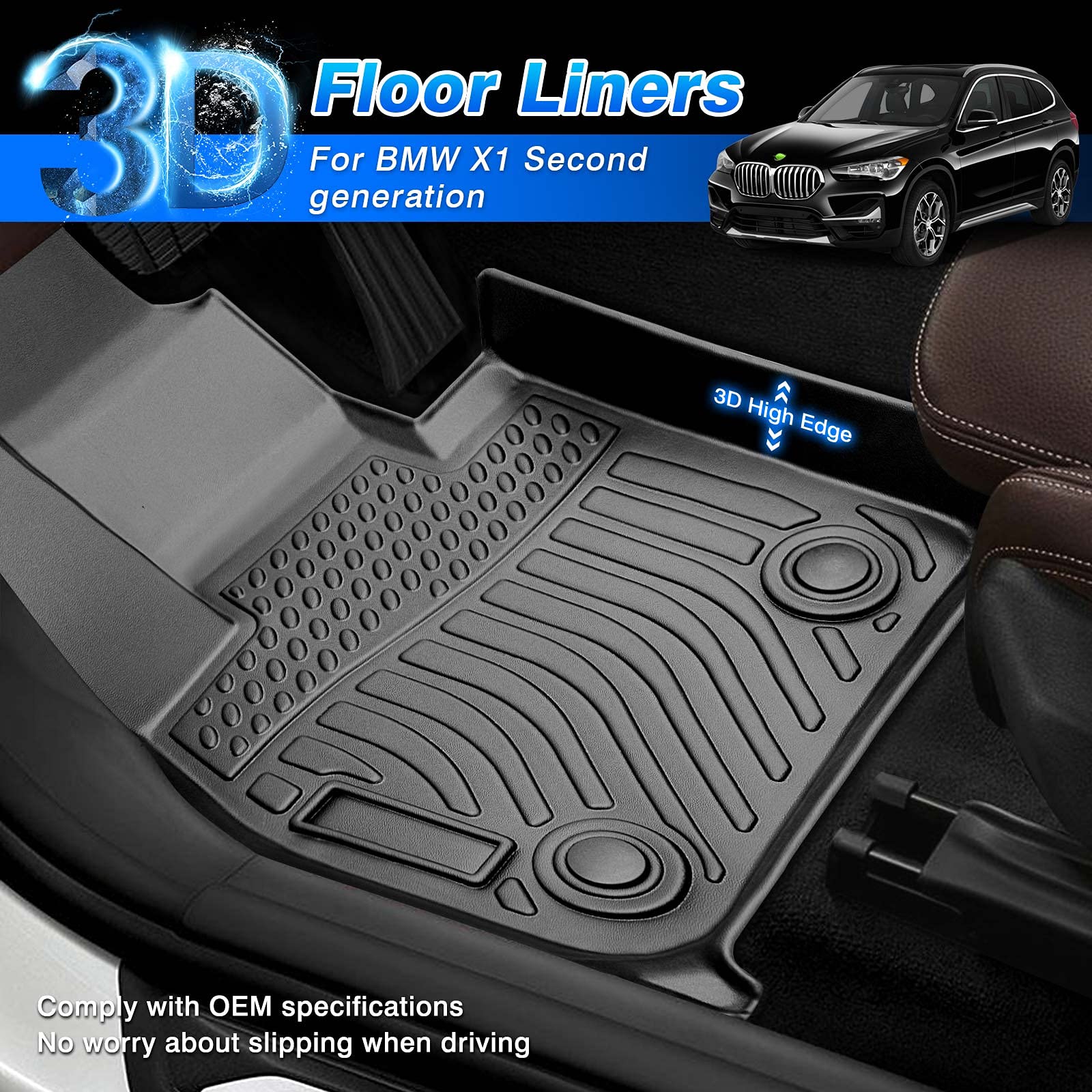 Cartist Custom Fit For Floor Mats Bmw X1 F48 2016-2022 & Bmw X2 2018-2022 All Weather Floor Mats 2 Row Carpet Protection Tpe Odo
