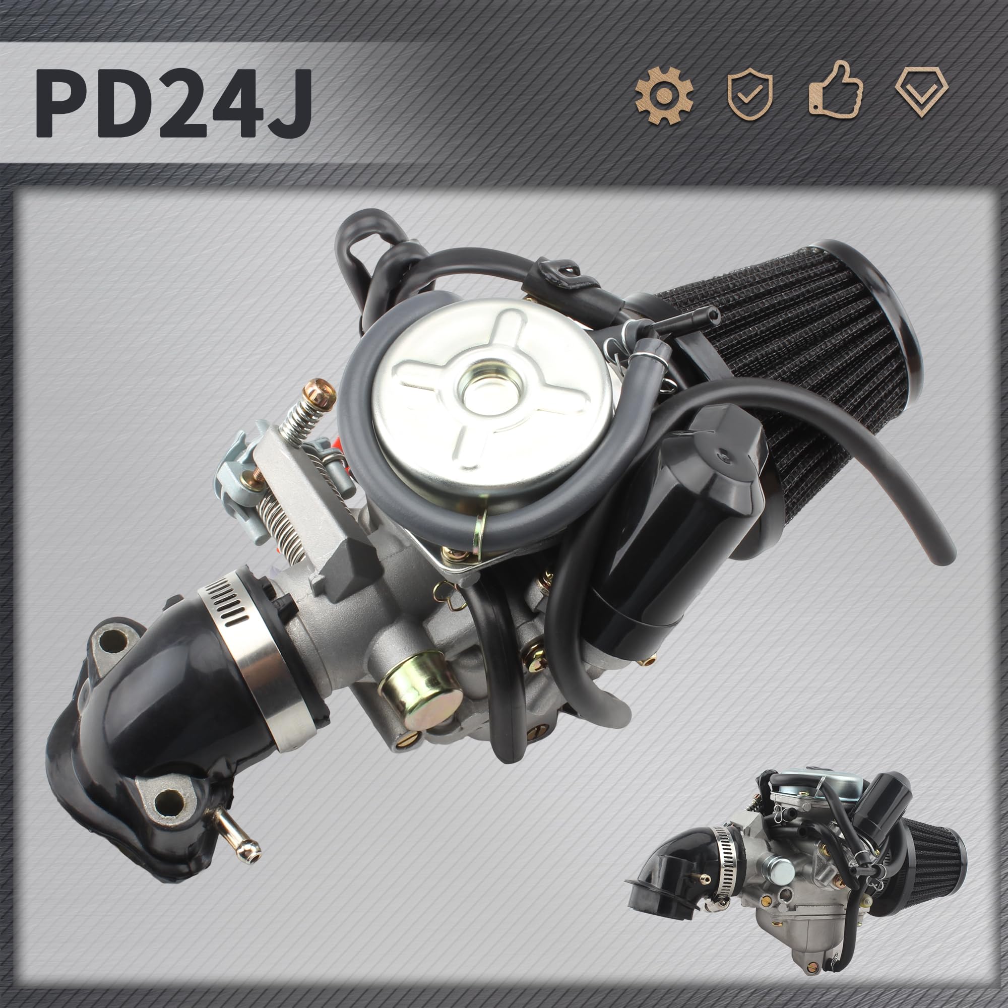 Powermotor Gy6 150 Cc Carburetor Pd24J Carb For 4-Stroke Gy6 125Cc 150Cc Atv Go Karts Scooter Mopeds 152Qmj 157Qm With 24Mm Mani