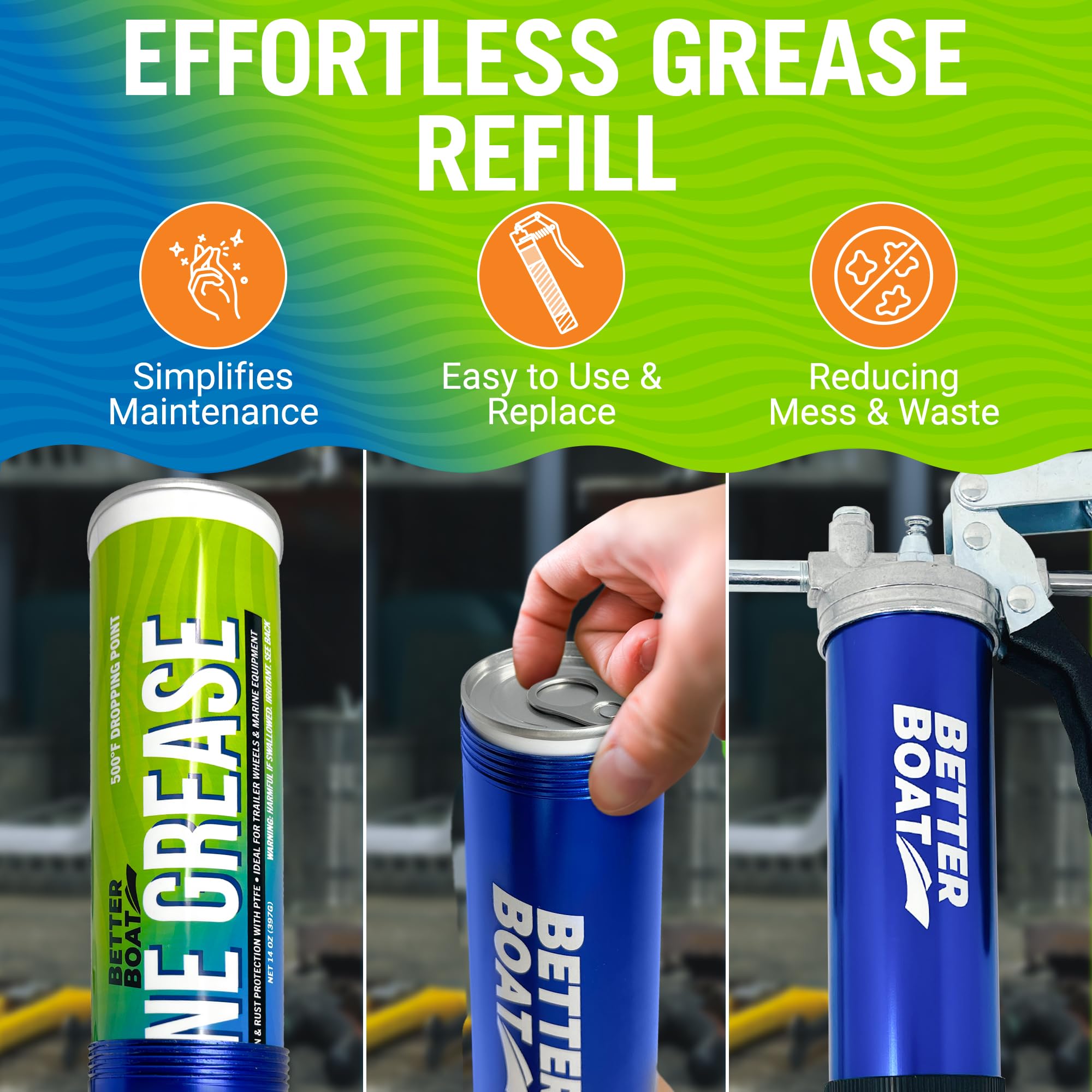 Better Boat Marine Grease Tube, 2 Pack 14 Oz, Waterproof High Temp Trailer Bearing Lubricant, NLGI 2, Compatible with Grease Gun