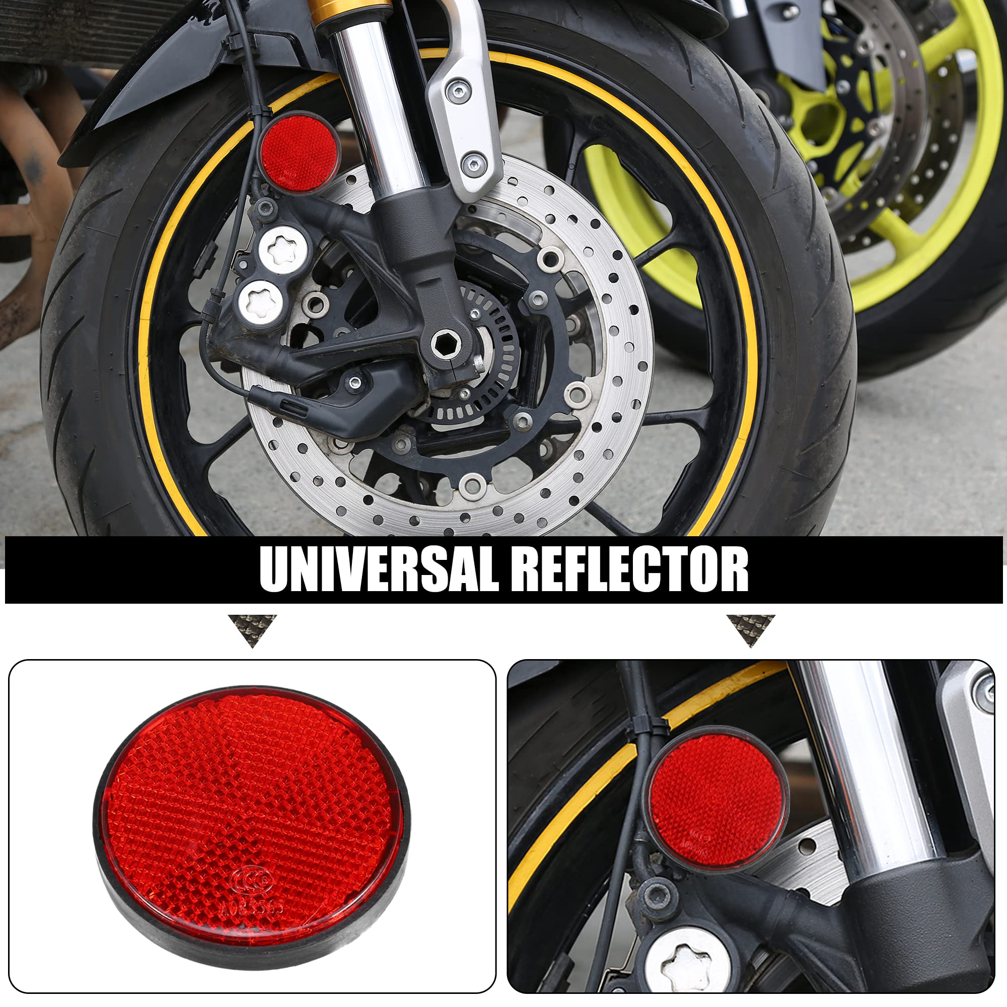 X Autohaux 8 Pcs Round Stick-On Safety Spoke Reflective Self Adhesive Reflector For Gate Posts Cars Trailer Motorcycle Trucks Boat Bicycle Bike Red