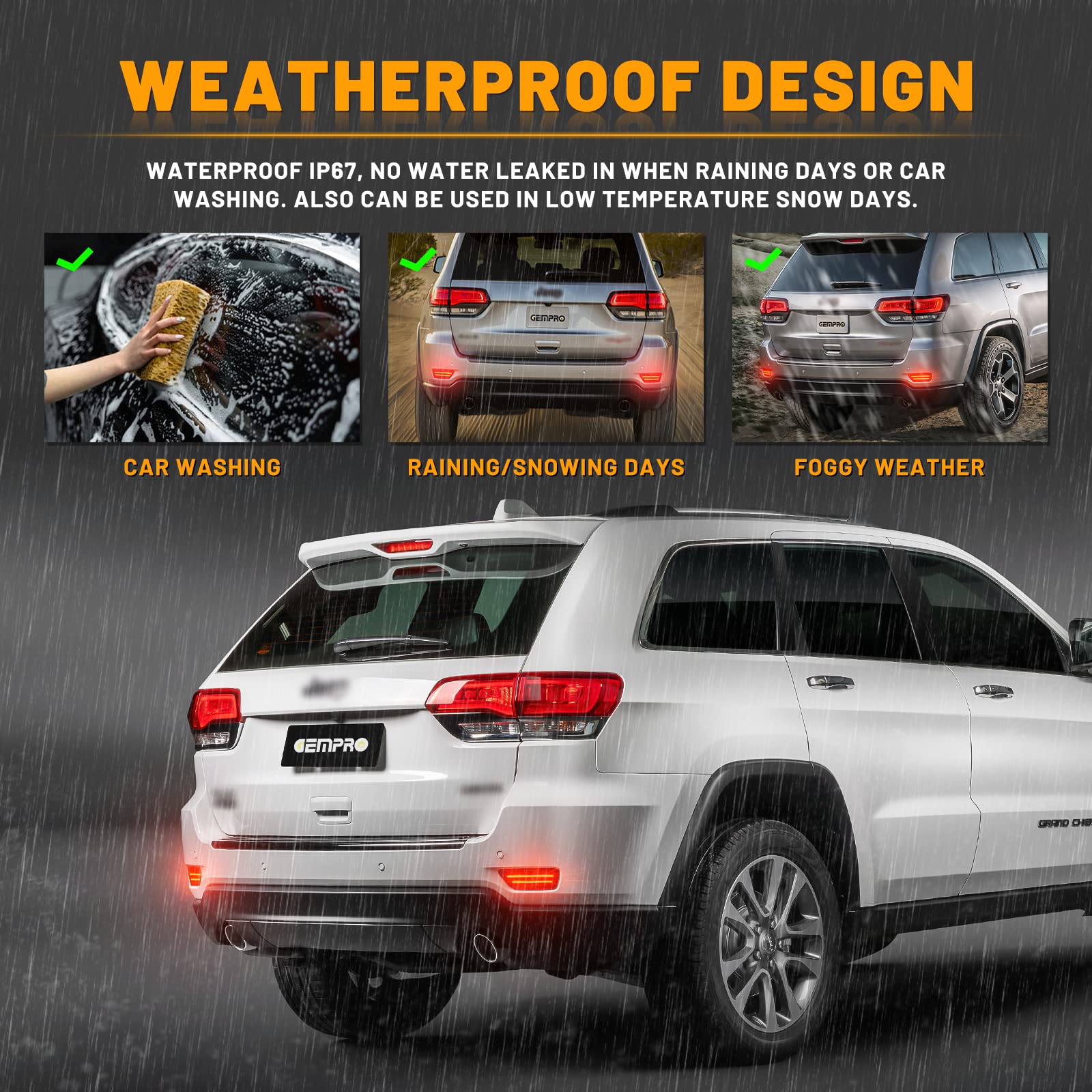 Gempro Rear Bumper Led Reflector Lights Lamp For 2011-2021 Jeep Grand Cherokee, 2013-2017 Patriot, 2011-2020 Dodge Journey, 2Pcs