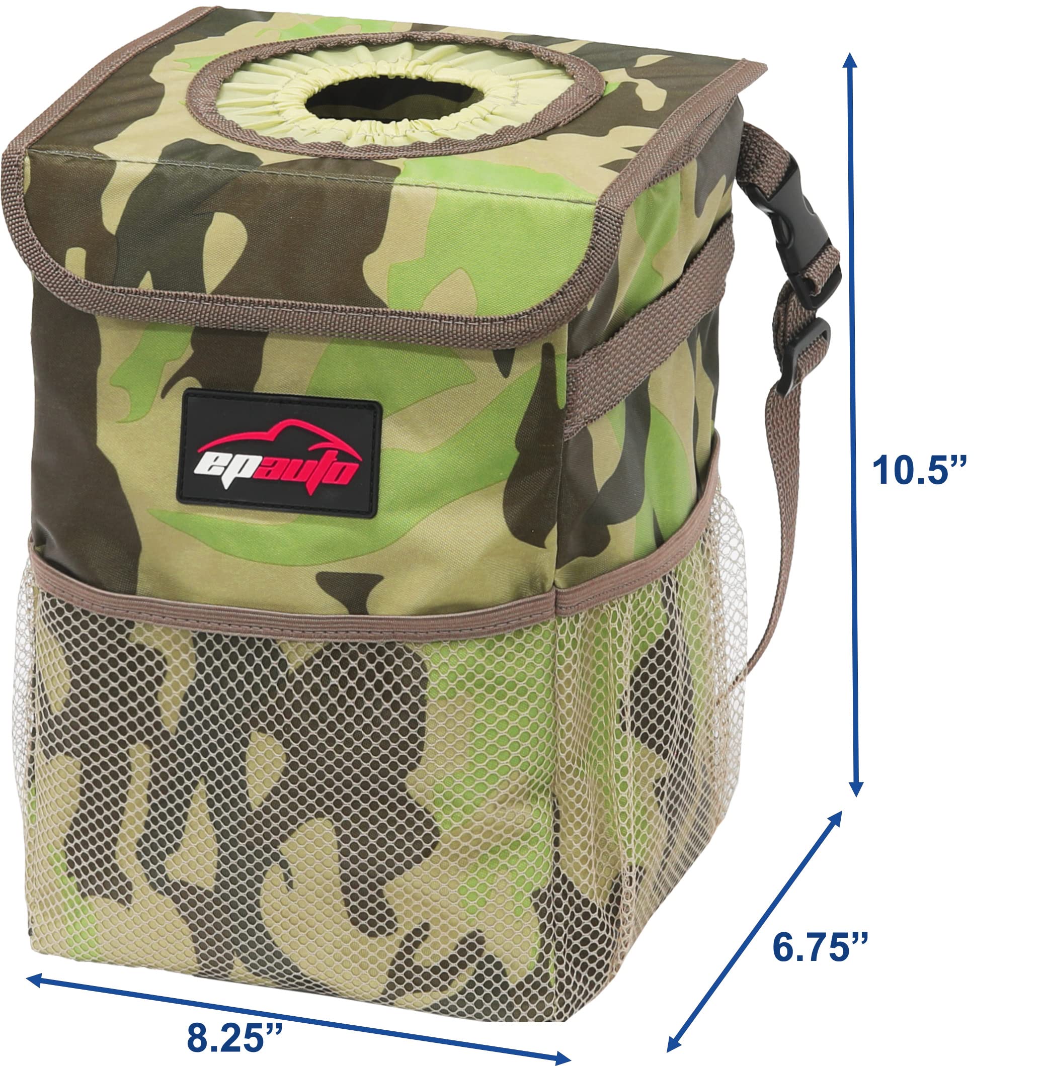 Epauto Waterproof Car Trash Can With Lid And Pockets, Camouflage Green