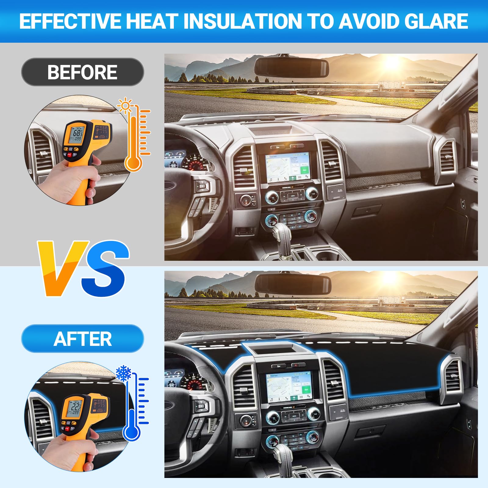 Shinehome Dashboard Cover Dash Mat Compatible With 2015 2016 2017 2018 2019 2020 Ford F150 Dash Covers Interior Dash Board Acces