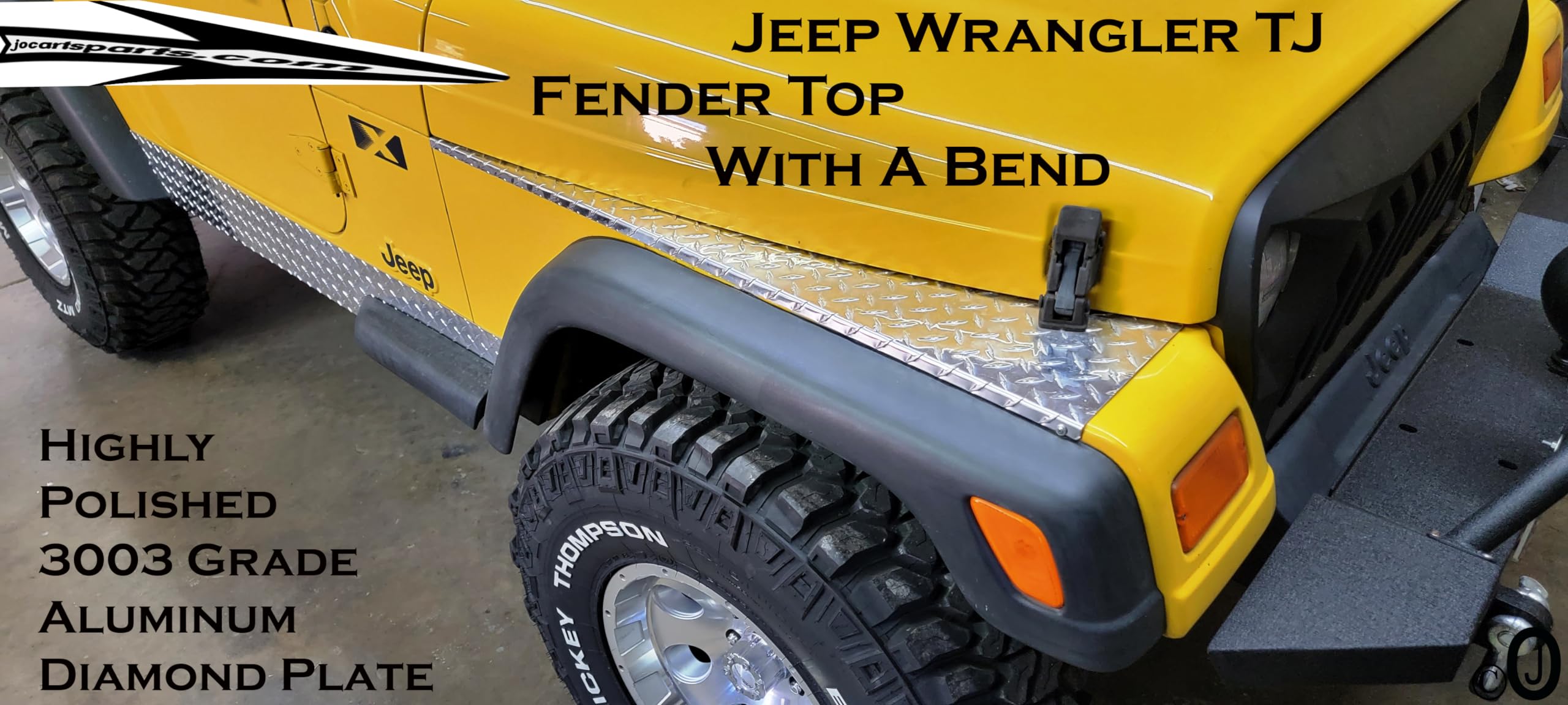 J & O Carts Parts Jeep Wrangler YJ Diamond Plate Fender Covers - Aluminum, Full Top, 1/2" Bend