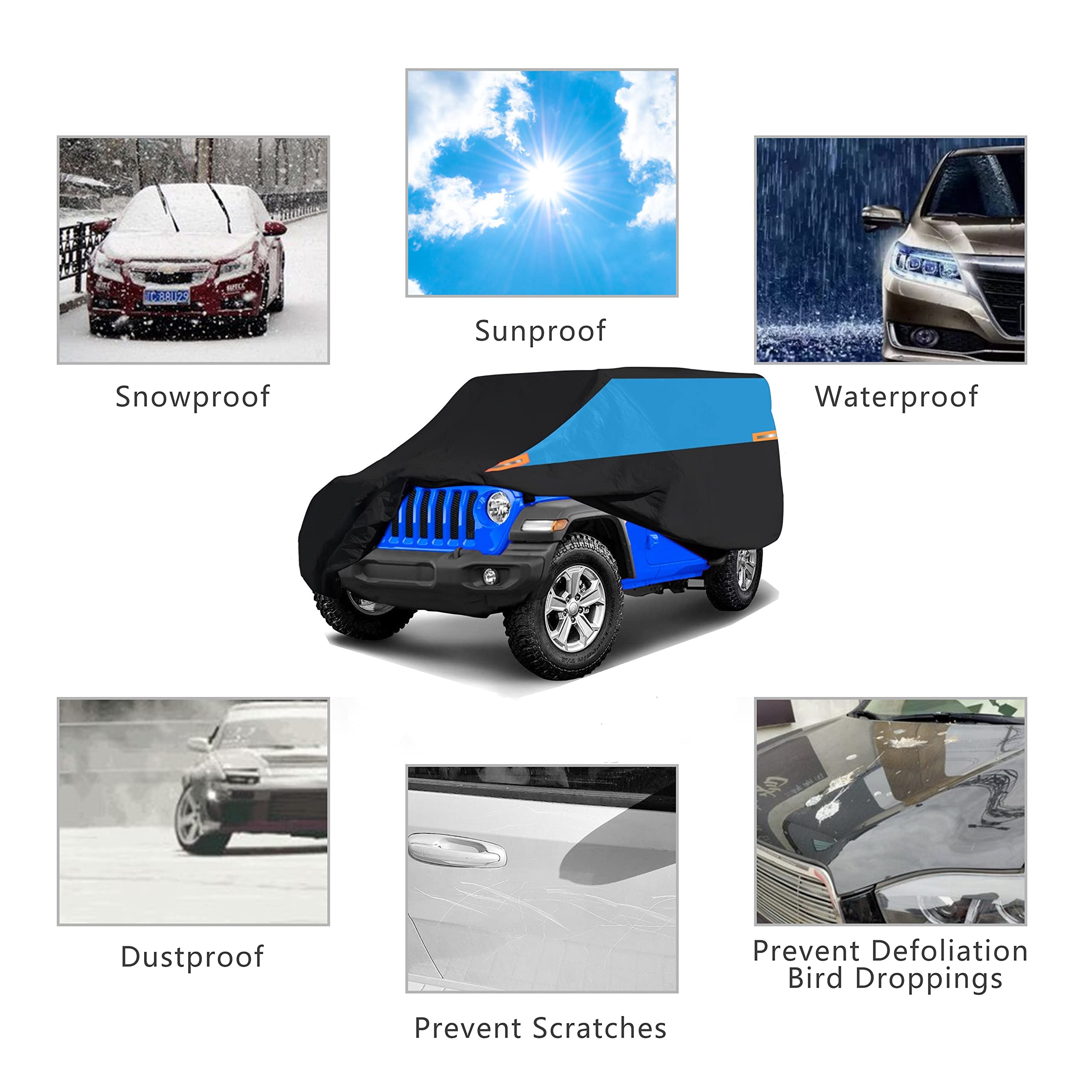 MORNYRAY Compatible with Jeep Wrangler 2 Door, Waterproof Car Cover All Weather Snowproof UV Protection Windproof Outdoor Full c