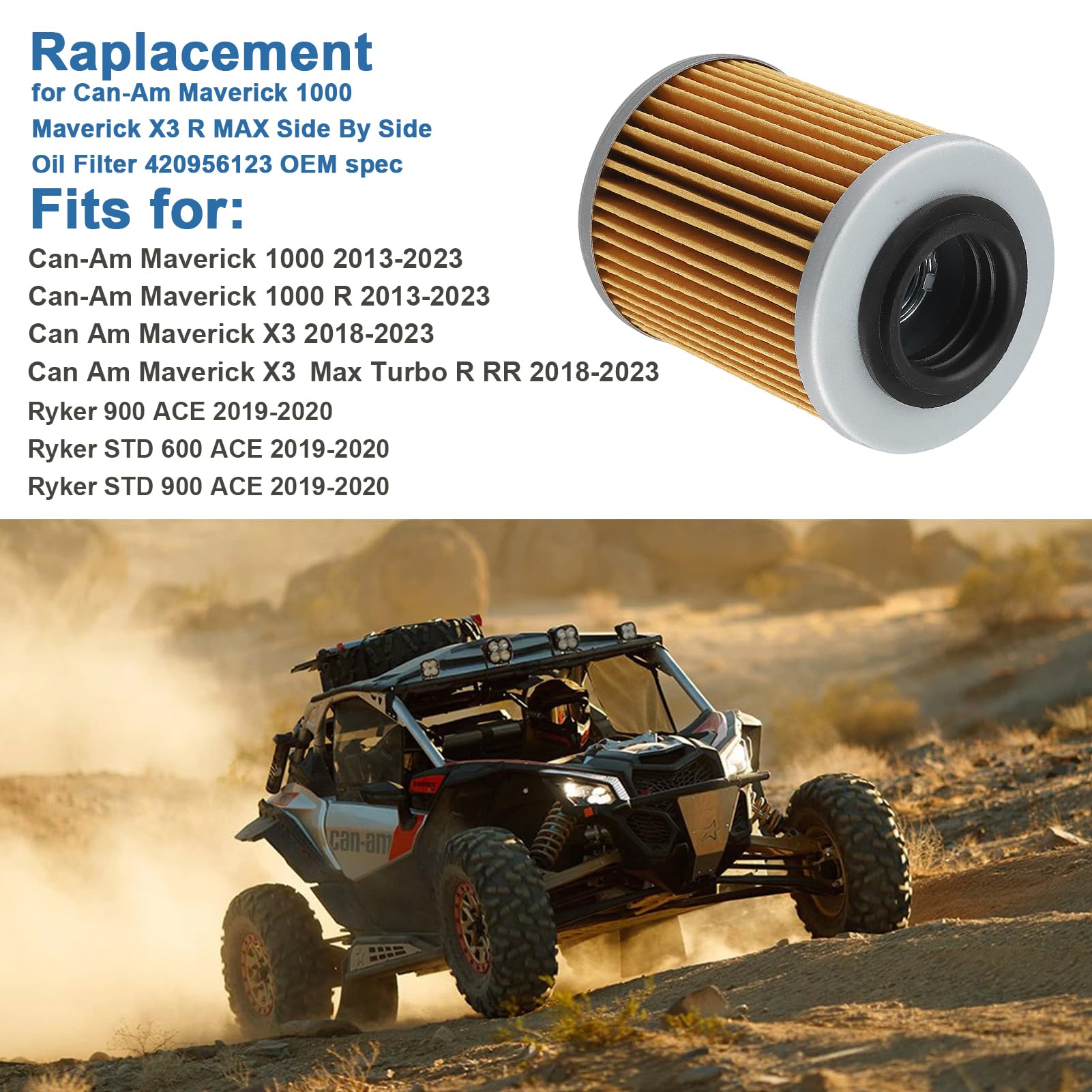 OCEAIR 420956123 X3 Oil Filter for Can Am Maverick X3 2017-2023 Max Turbo R RR 2019-2023 Ryker STD 600 900 ACE Sea-Doo Ski-Doo S