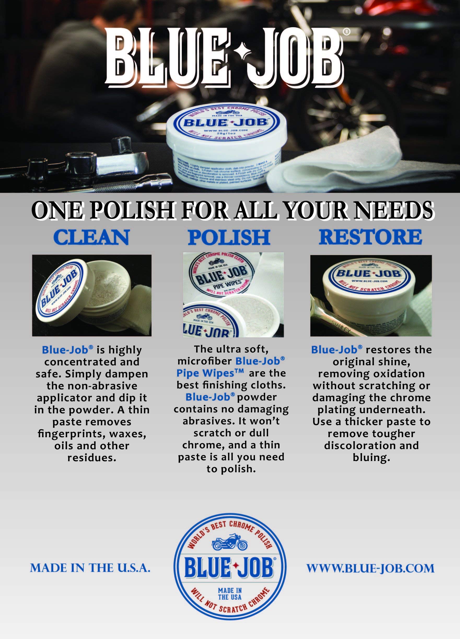 Blue-Job       Chrome Polish - Perfect For Your Motorcycle! One Polish For All Your Needs