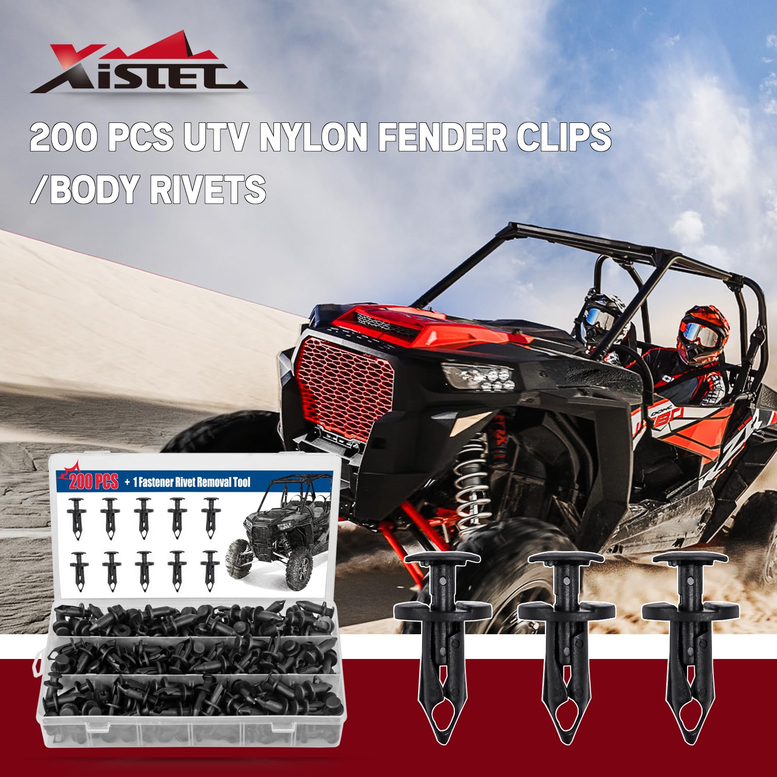 Xislet 200 Pcs UTV Nylon Fender Clips/Body Rivets Compatible with Polaris 7661855 Ranger RZR Can-Am Kawasaki Teryx Honda Pioneer