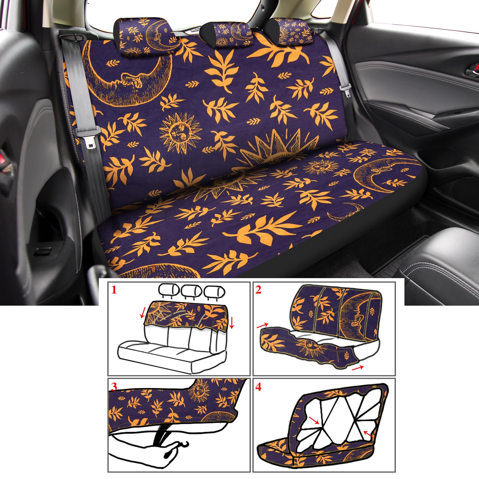 17 Pcs Sun and Moon Car Seat Covers Sun and Moon Car Accessories Full Set for Women Men Automotive Rear Front Seat Protector Vie