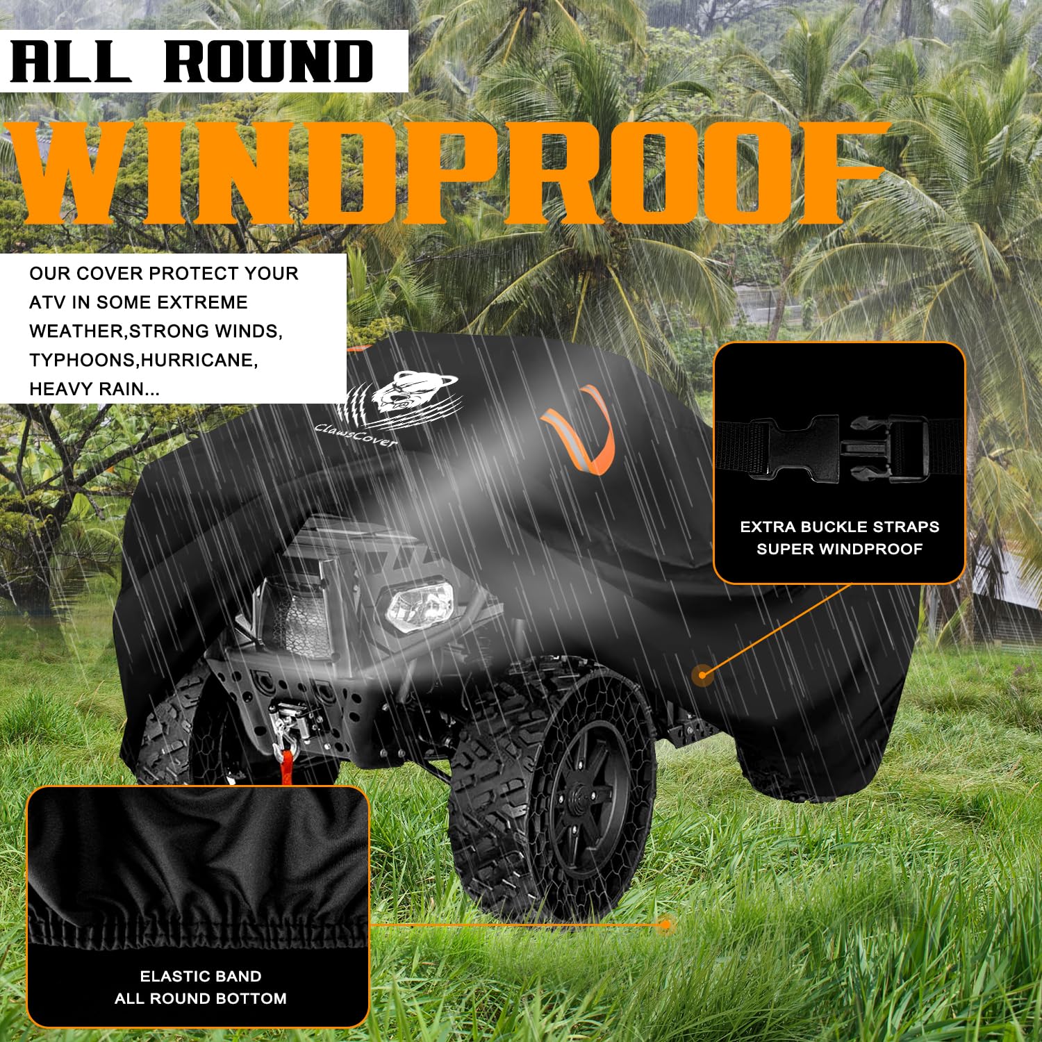 Clawscover Atv Covers Waterproof Outdoor Heavy Duty Anti-Uv Fadeless 420D Oxford Cloth 4 Wheelers Quad Storage Cover Accessories