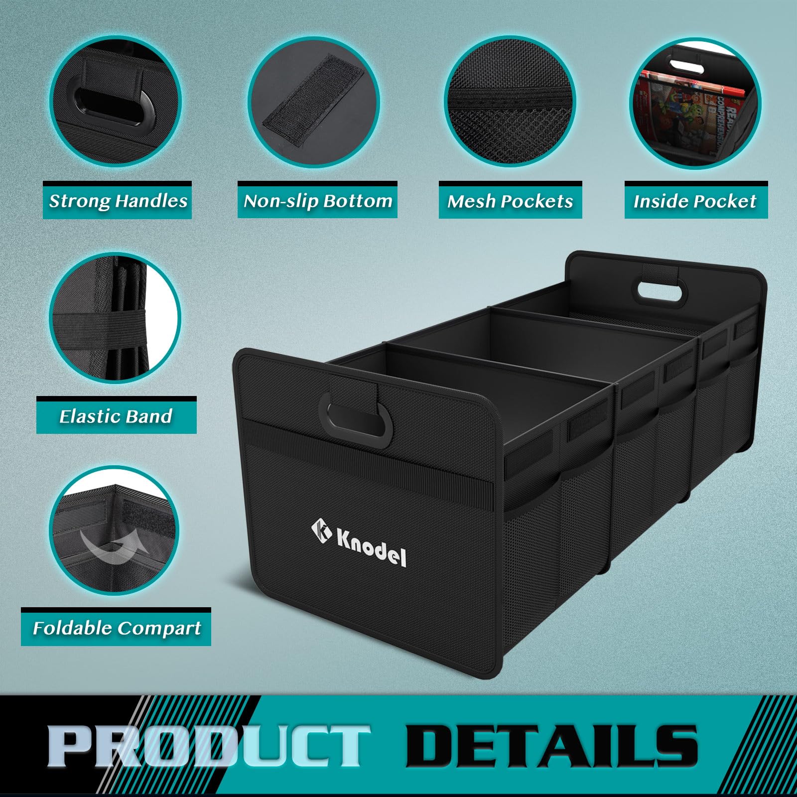 K Knodel Car Trunk Organizer, Foldable Organizer For Car, Automotive Consoles & Organizers, 3 Compartments Storage With Reinforc