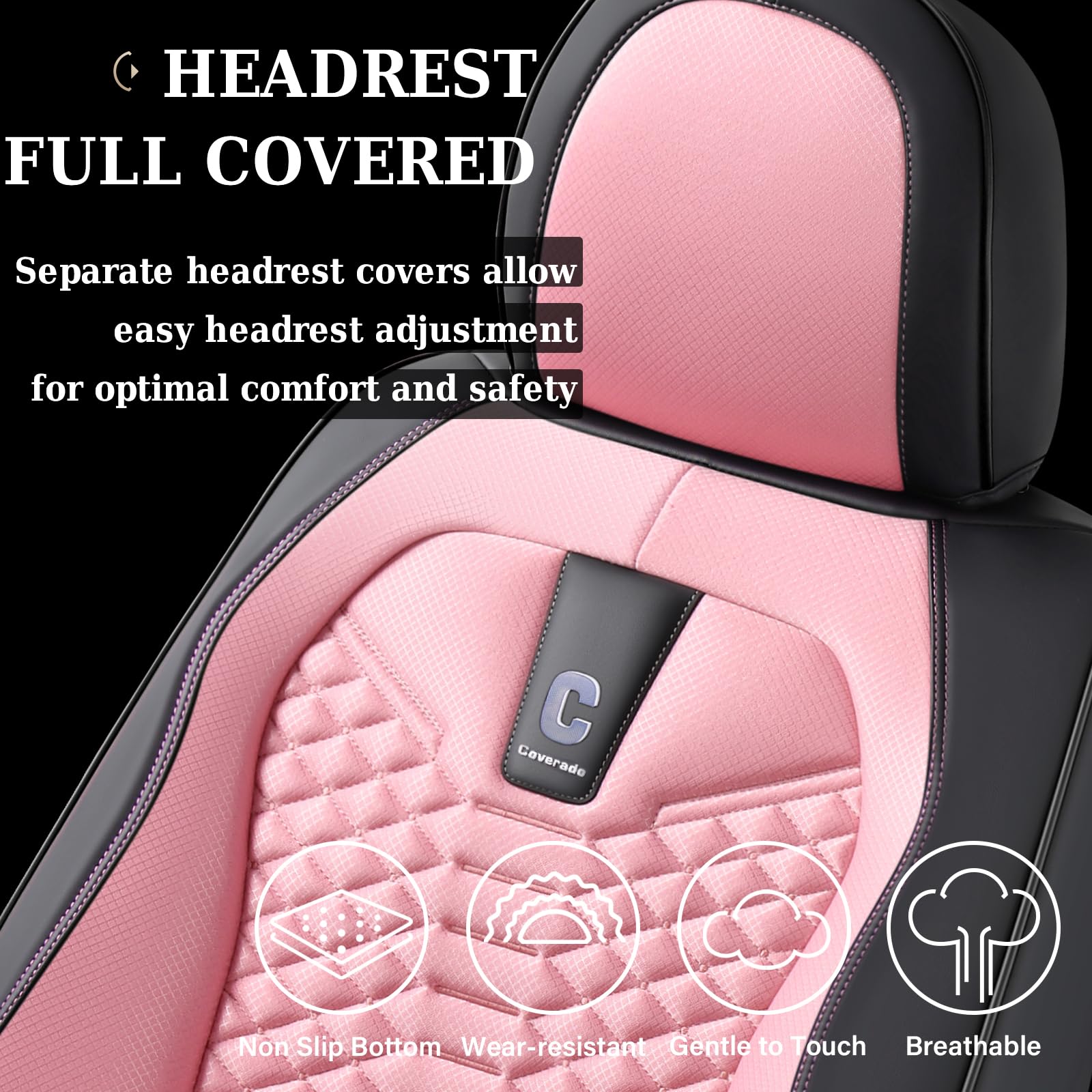 Coverado Car Seat Covers Full Set, 5 Seats Universal Seat Covers For Cars, Breathable Fabric& Faux Leather Auto Seat Cushions, F