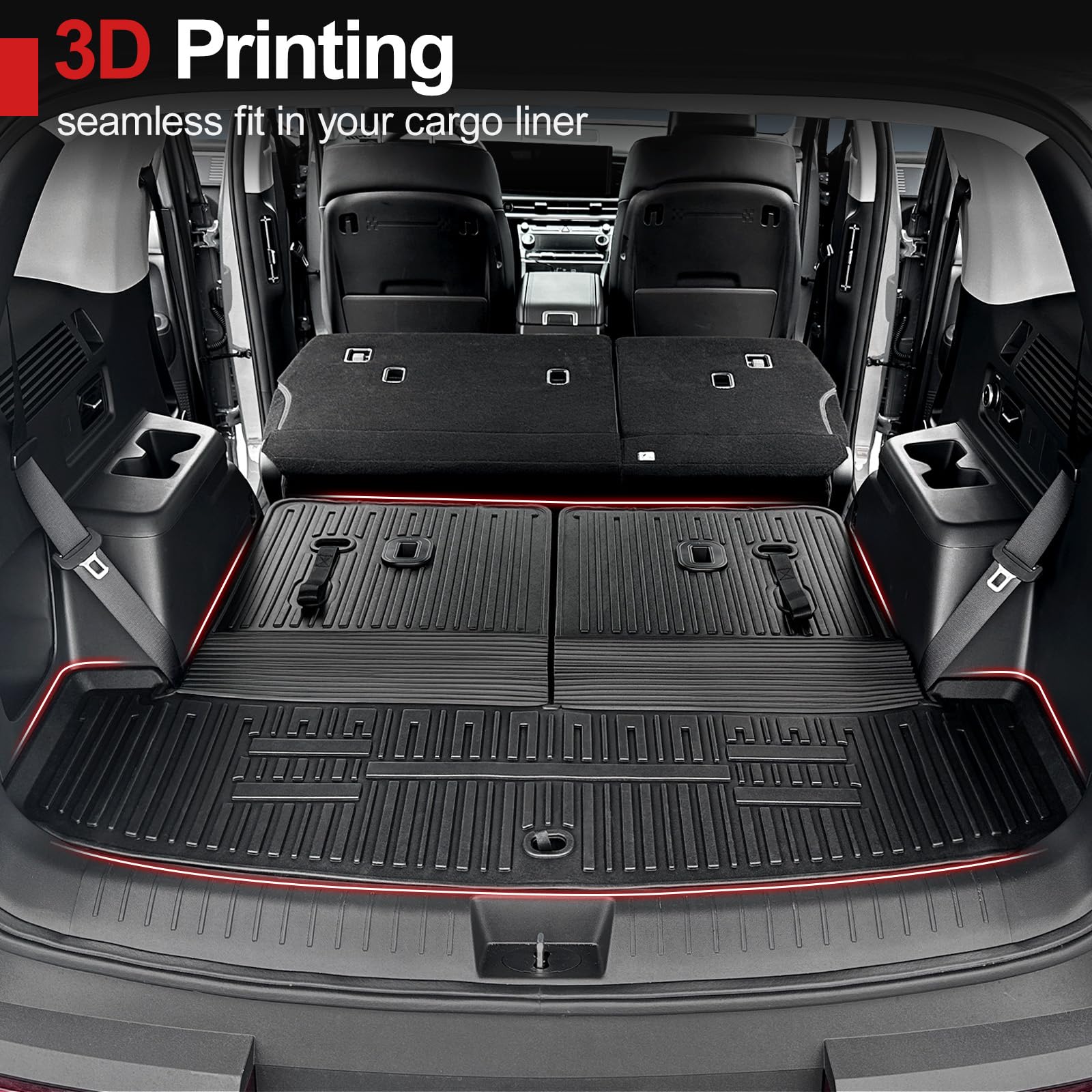 Houclemic Cargo Mat For Hyundai Santa Fe Accessories 2024 2025-Tpe All Weather Trunk Mat With Backrest Mat For 2025 Santa Fe Cal