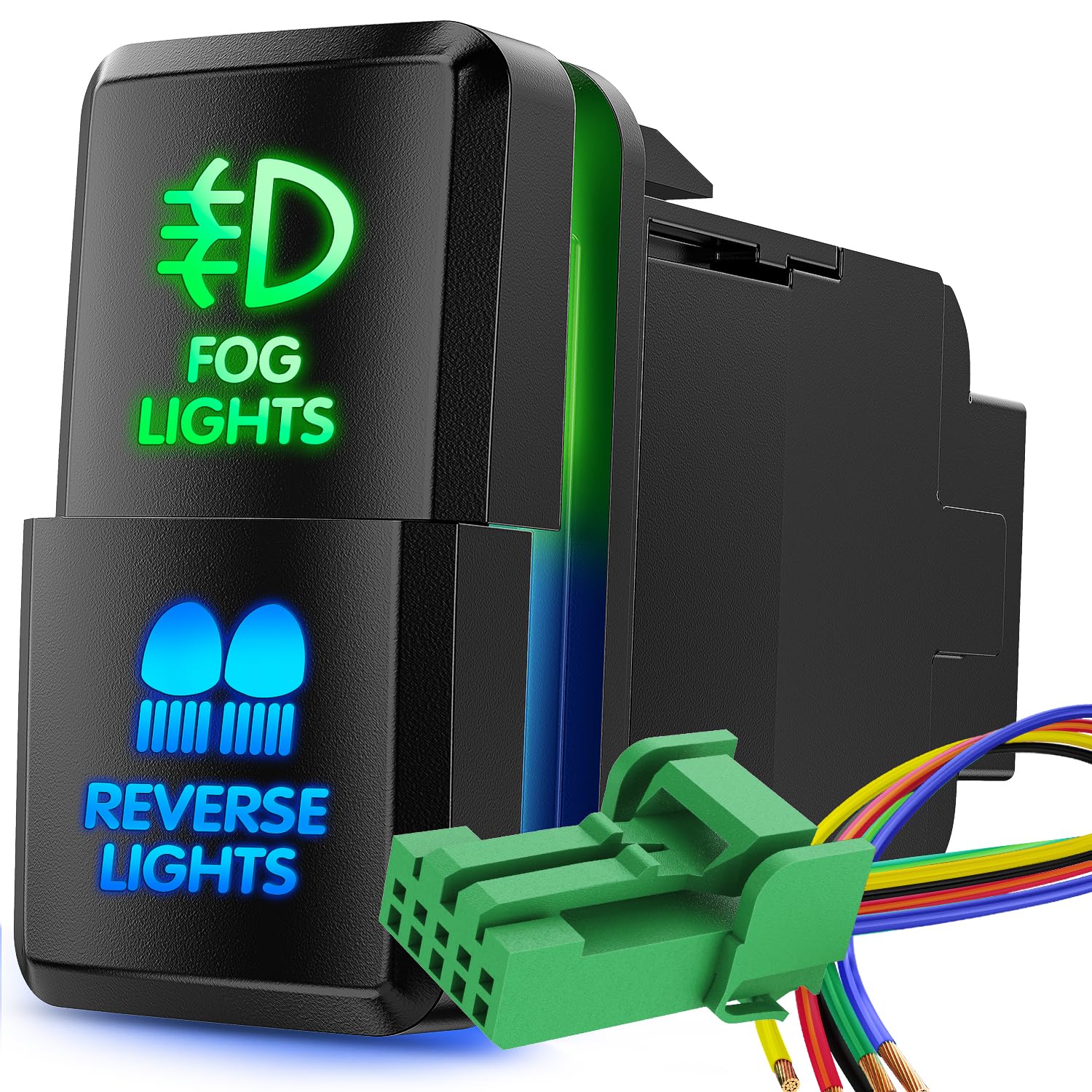 Nilight Fog Lights & Reverse Lights Dual Push Button Switch 12V On Off Switches With Connector Wire Kit 1.54'' X 0.83'' Replacem