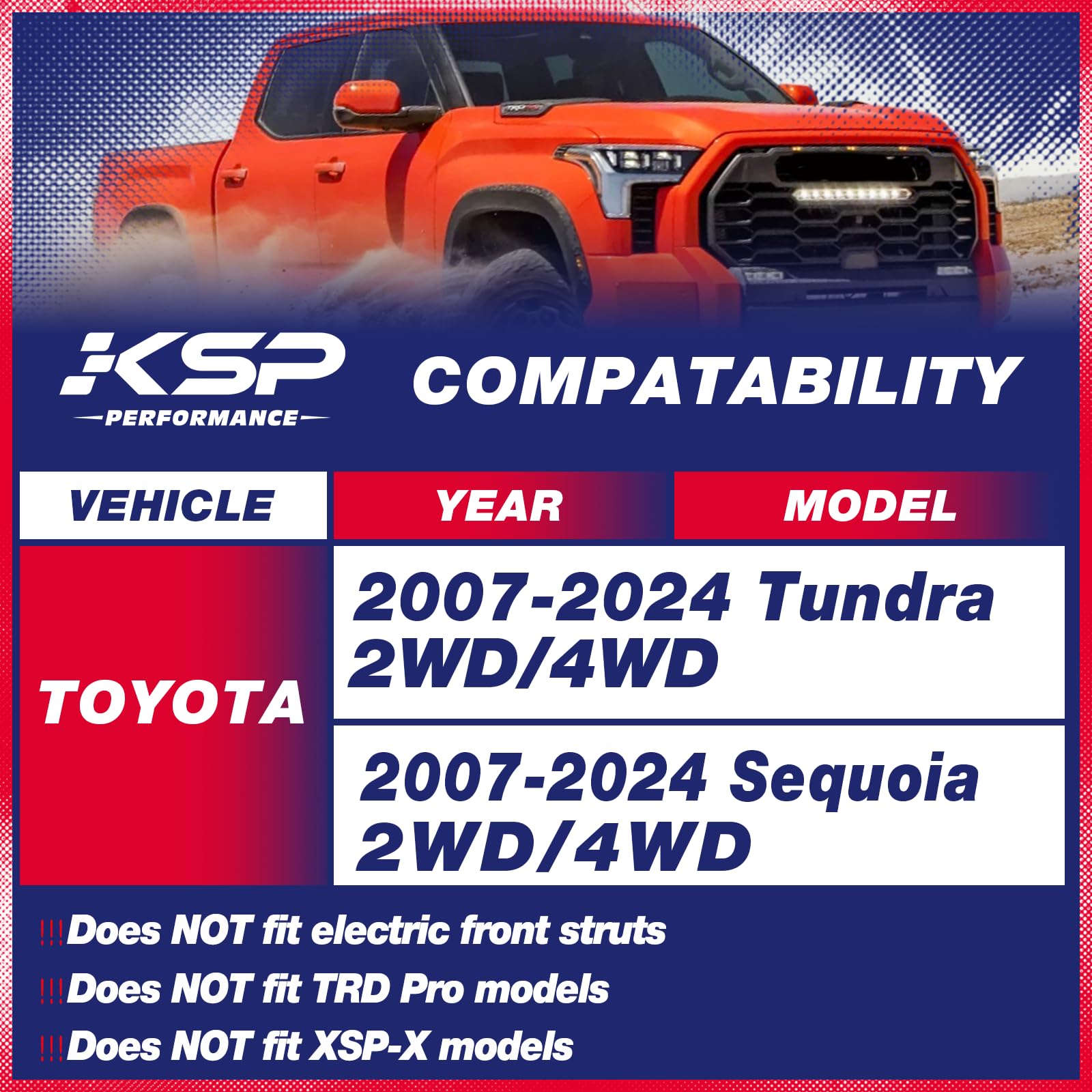 Ksp 3'' Tundra Front Leveling Lift Kits, 3 Inch Front Strut Spacers Lift Kit For Toyota Tundra 2007-2024 Sequoia 2007-2024 2Wd 2