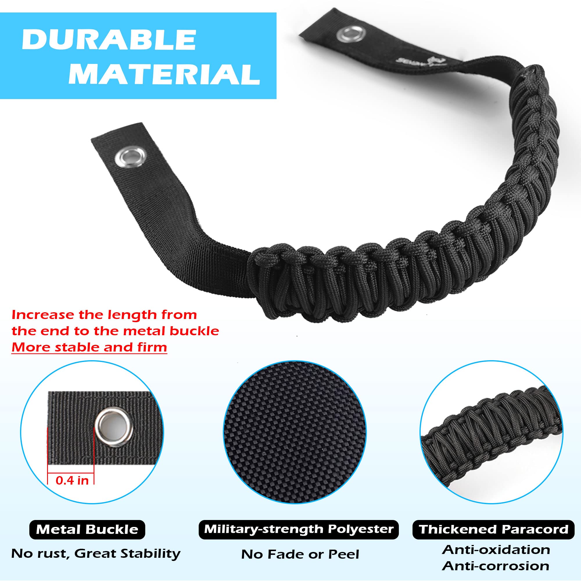 SEVEN SPARTA 4 Pack Roll Bar Grab Handles Compatible with Ford Bronco 2021 2022 2023 2024 2/4 Door, Paracord Grip Handle, Replac