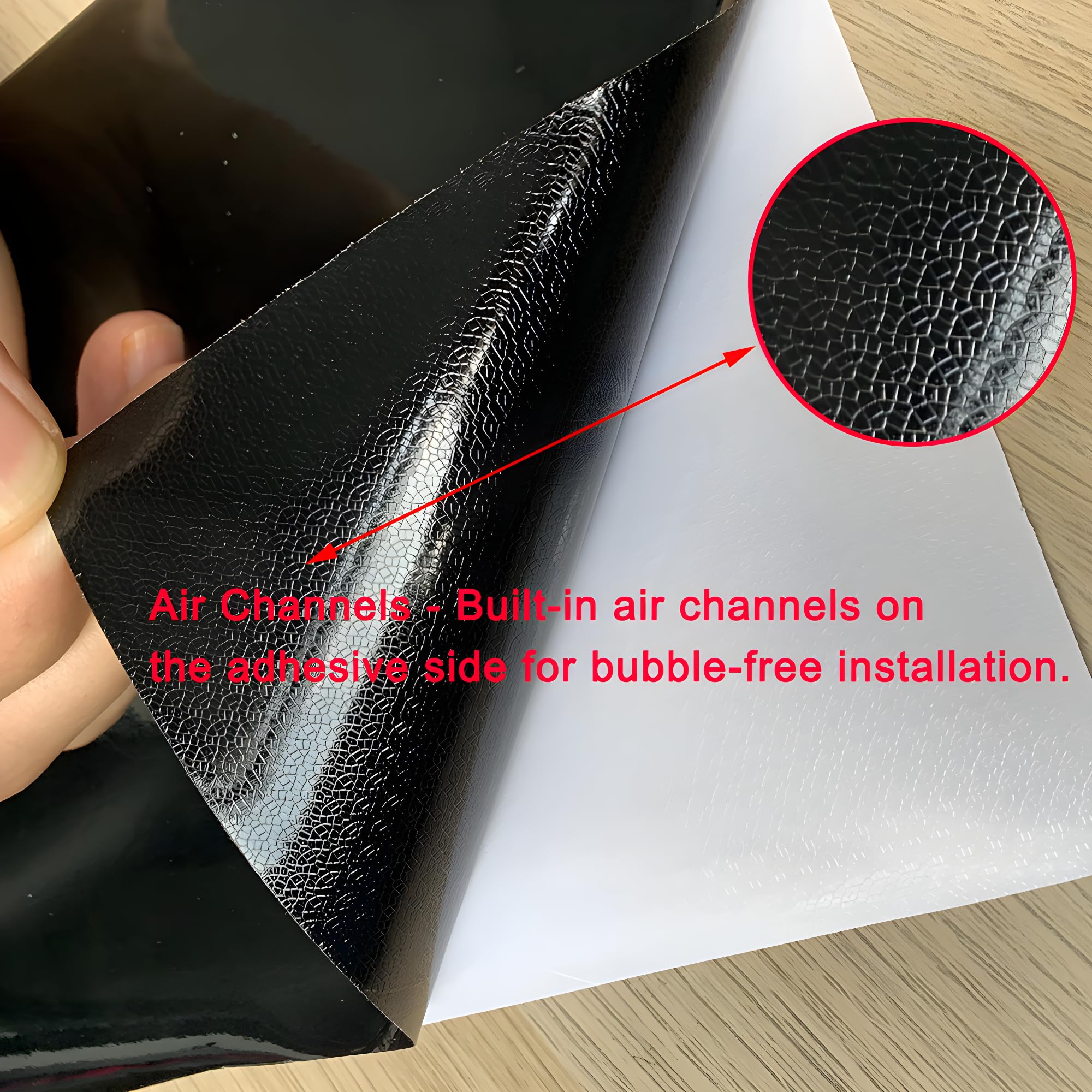 Lzlrun High Gloss Black Vinyl Wrap Self Adhesive Air Release Bubble - Outdoor Rated For Automotive Use - 12' X 60' Knife + Hand Tool (1Ft X 5Ft)