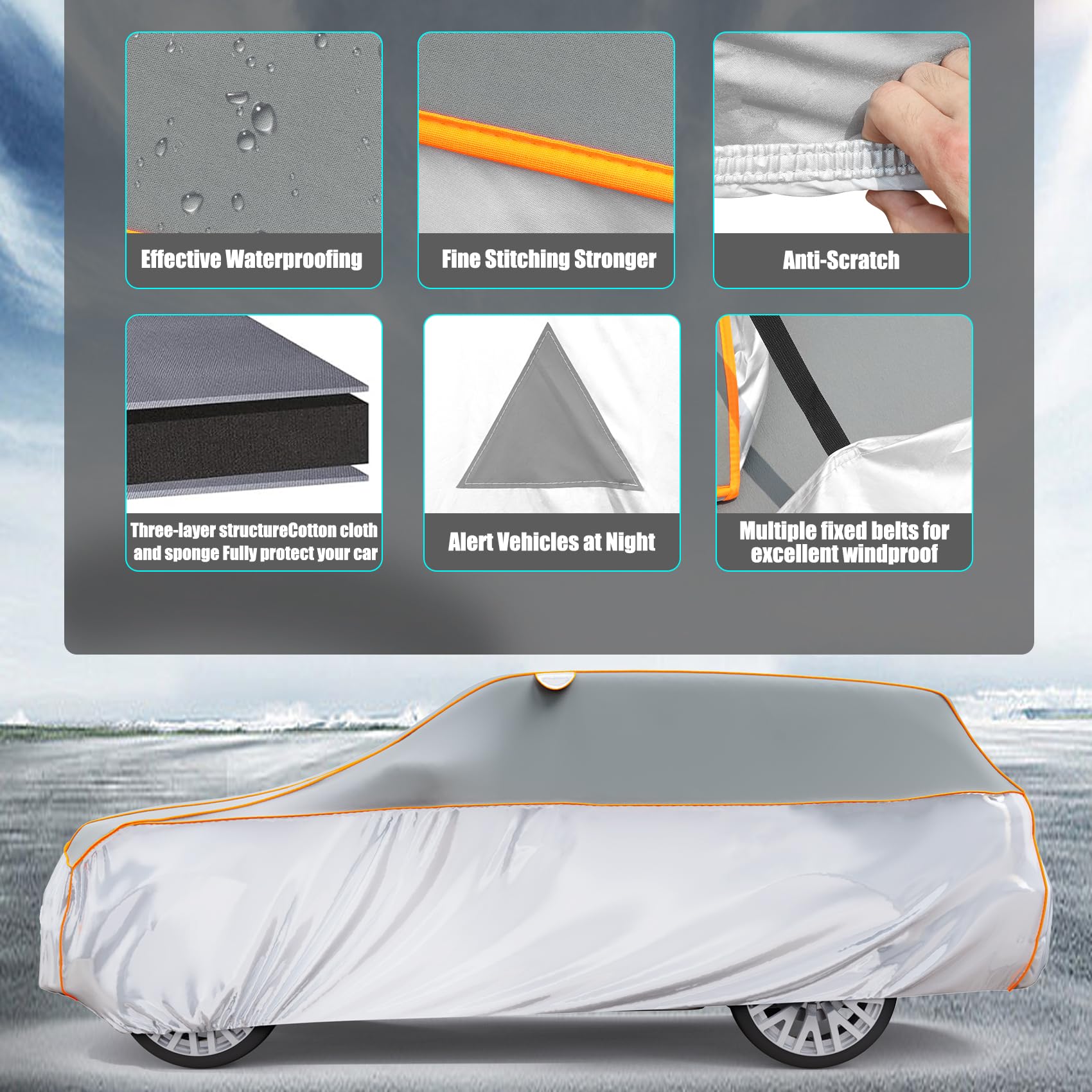 Pulaim Anti Hail Car Cover, Hail Protector Car Cover 6 Layer Thickened, Fits Class A Sedans 191 to 200 in, Heavy Duty Anti-Hail