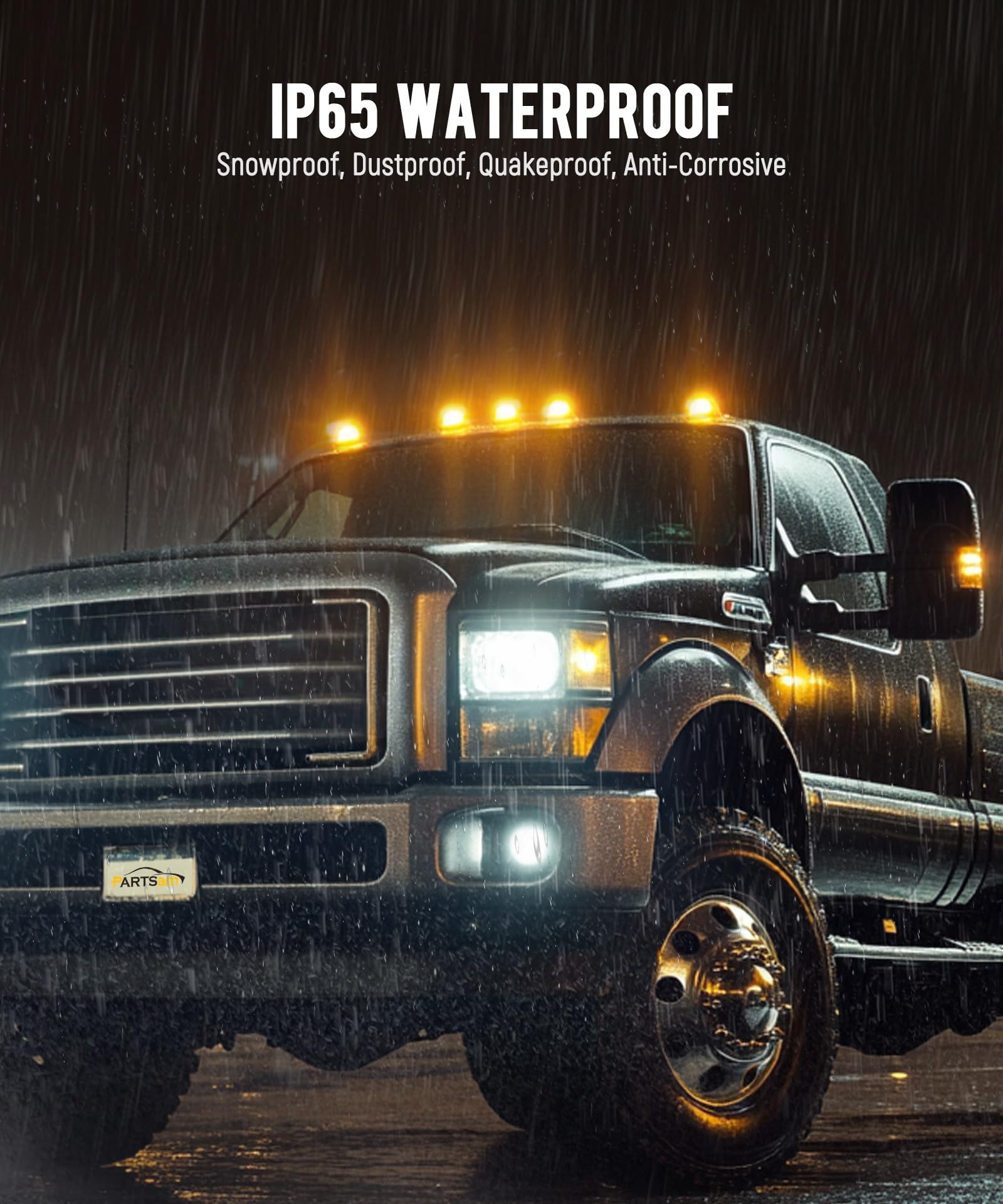 Partsam 5Pcs Front Rear Smoke Lens Teardrop Cab Light 9Led Amber Cab Marker Light Top Clearance Roof Running Light With Wiring P