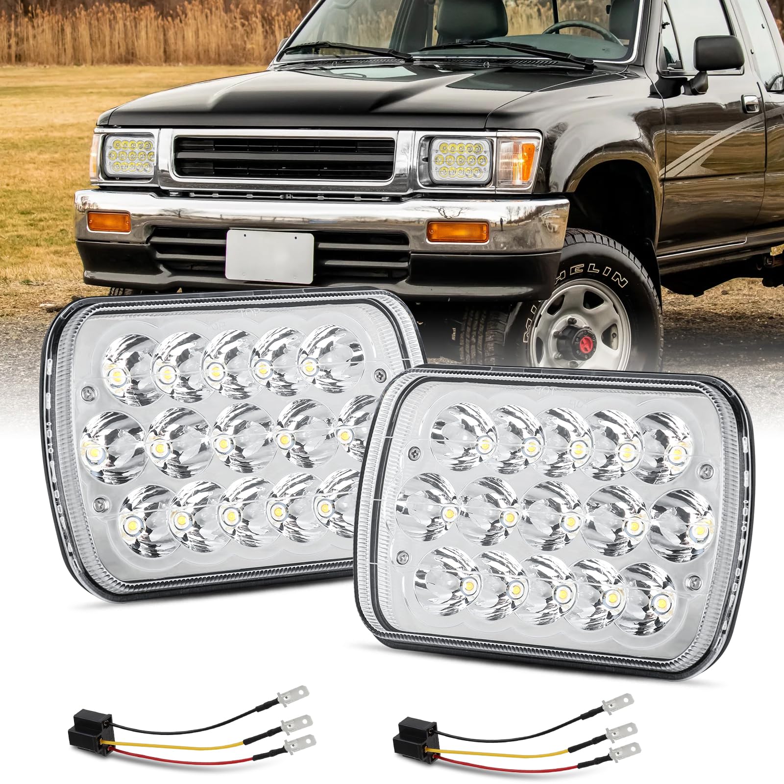 Aaiwa 2PCS Led Headlights 5x7 45W Sealed Beam Headlight Hi/Low Rectangle Headlight Compatible with Chevy Express 1500 2500 3500 
