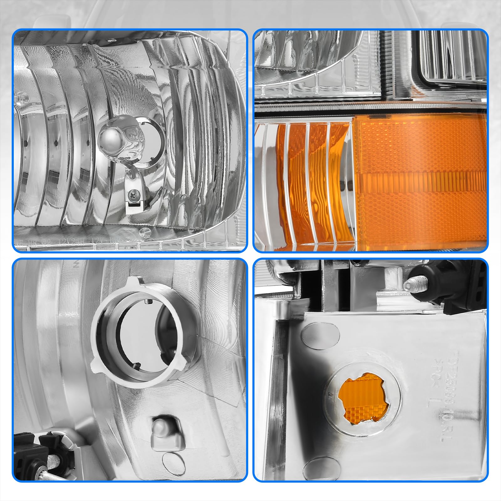 Dwvo Headlights Assembly Compatible With 1999-2004 Ford F-250 F-350 F-450 F-550 Super Duty/2000-2004 Ford Excursion Pickup Truck Signal Lamps Chrome Housing Clear Lens Amber Reflector