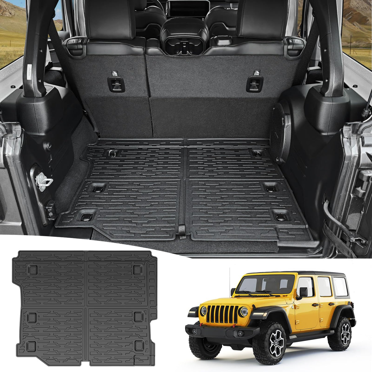 JTYZSM Rear Cargo Mat for 2018-2025 Jeep Wrangler JL Unlimited 4X4 Cargo Liners All Weather TPE Protection Anti-Slip Trunk Mat f