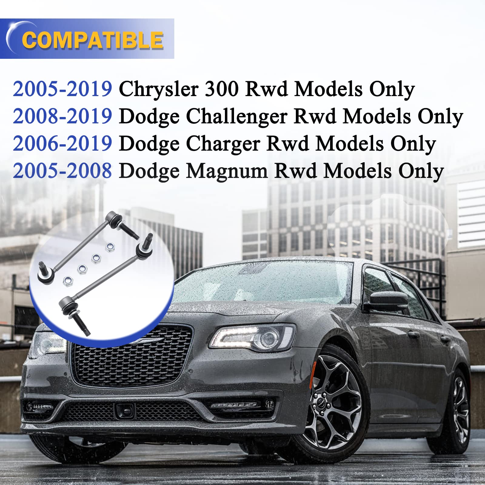 Zinc-Nickel Alloy Stabilizer Sway Bar Links For 2005-2019 Chrysler 300 Dodge Challenger Charger Magnum Rwd K80822 K80823