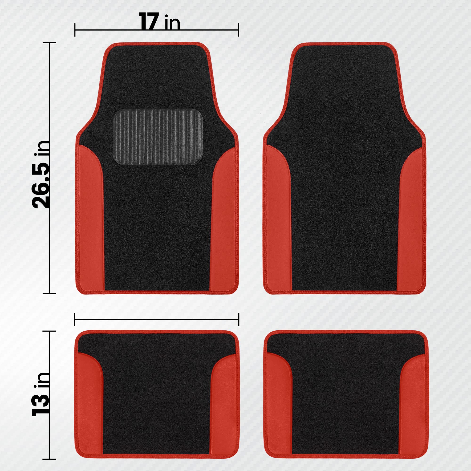 Bdk Polypro Red Car Seat Covers Full Set With 4-Piece Car Floor Mats - Two-Tone Seat Covers For Cars With Carpet, Interior Cover