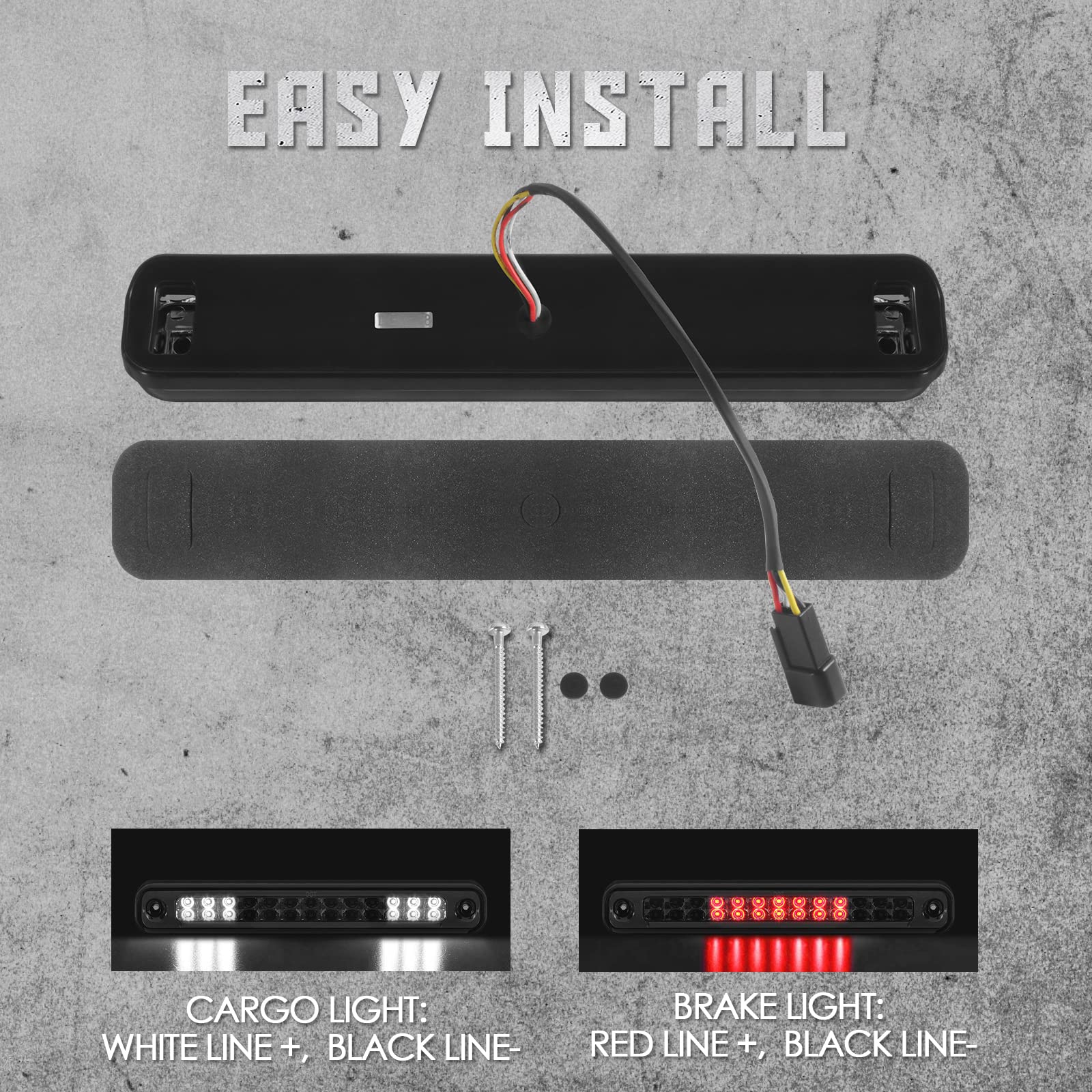 Komas 3Rd Third Tail Rear Brake Light Replacement For 1988 1989 1990 1991 1992 1993 1994 1995 1996 1997 1998 1999 Chevy Gmc C/K-Series Gmt400, Waterproof Dual Row Tail Rear Cargo Light Lamp (Smoke)