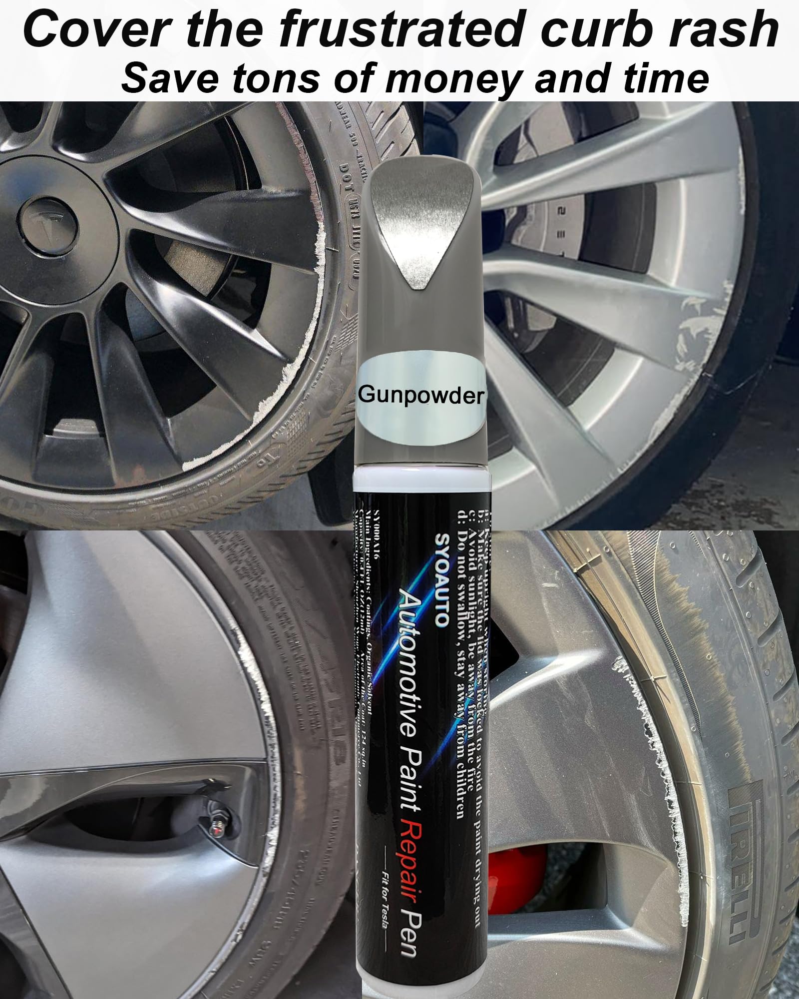Syoauto Gunpowder Rim Touch Up Paint For Tesla Model Y 3 S X Uberturbine/Arachnid/Cybersteam/Turbine Wheel Touch Up Paint Pen Ti