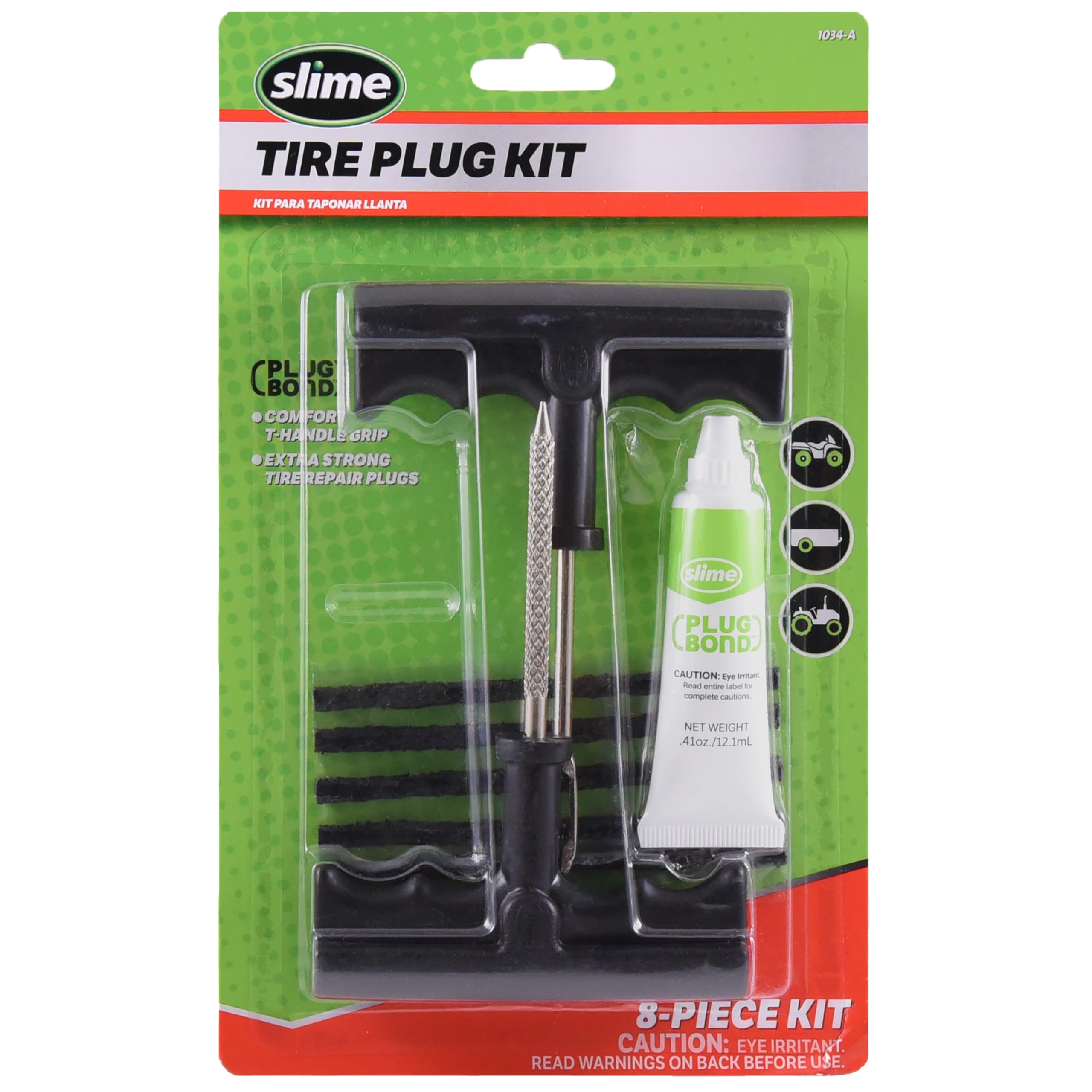 Slime 1034-A Tire Repair Reamer Plug Kit, Medium Heavy Duty Strings, T Handle Type And Plug Bond, 8 Piece Set