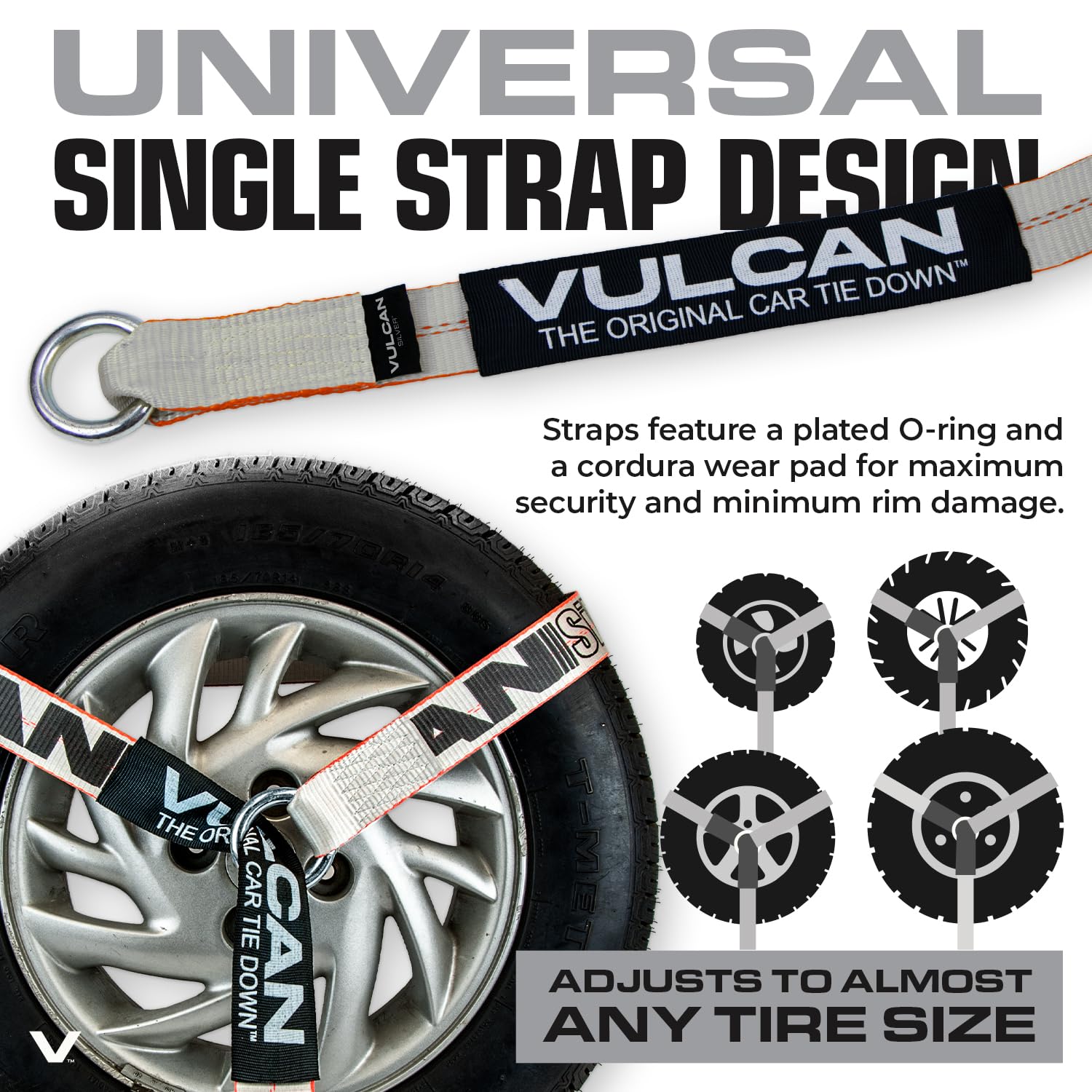 Vulcan Car Tie Down With Chain Anchors - Lasso Style - 2 Inch X 96 Inch - 4 Pack - Silver Series - 3,300 Pound Safe Working Load