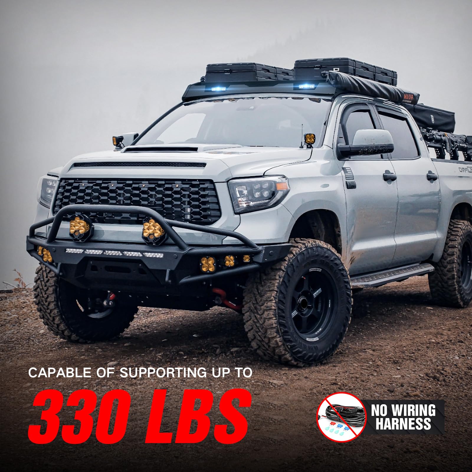 YZONA for Tundra Crew Max Roof Rack Cargo Basket Compatible with 2007-2021 Toyota Tundra CrewMax Cab with 2 LED Lights, Rooftop