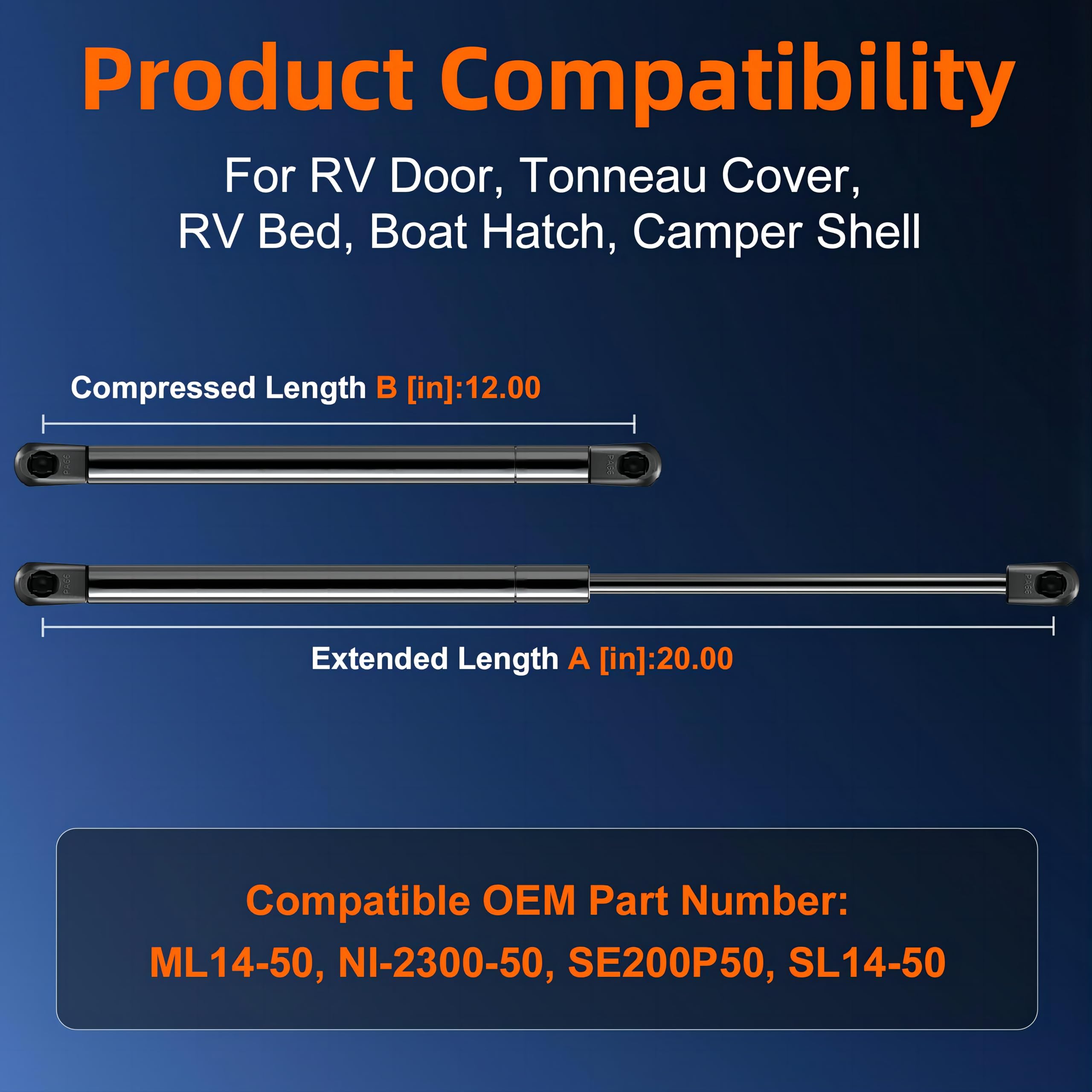 Euplokeer Ml1450 20In Gas Strut Spring - 50Lb/223N - Rv Door Gas Prop Shock Lift Support For Motorhome, Rv Bed Storage, Boat Hat
