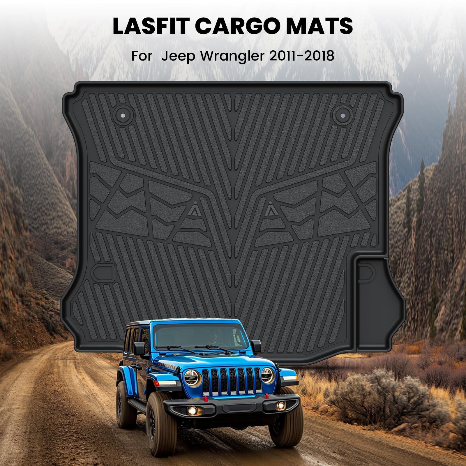 Lasfit Trunk Mat For Jeep Wrangler 2011-2018 Jk Unlimited 4-Door (Not For Jl Or 2-Door) All Weather Tpe Custom Fit Cargo Mat Tru