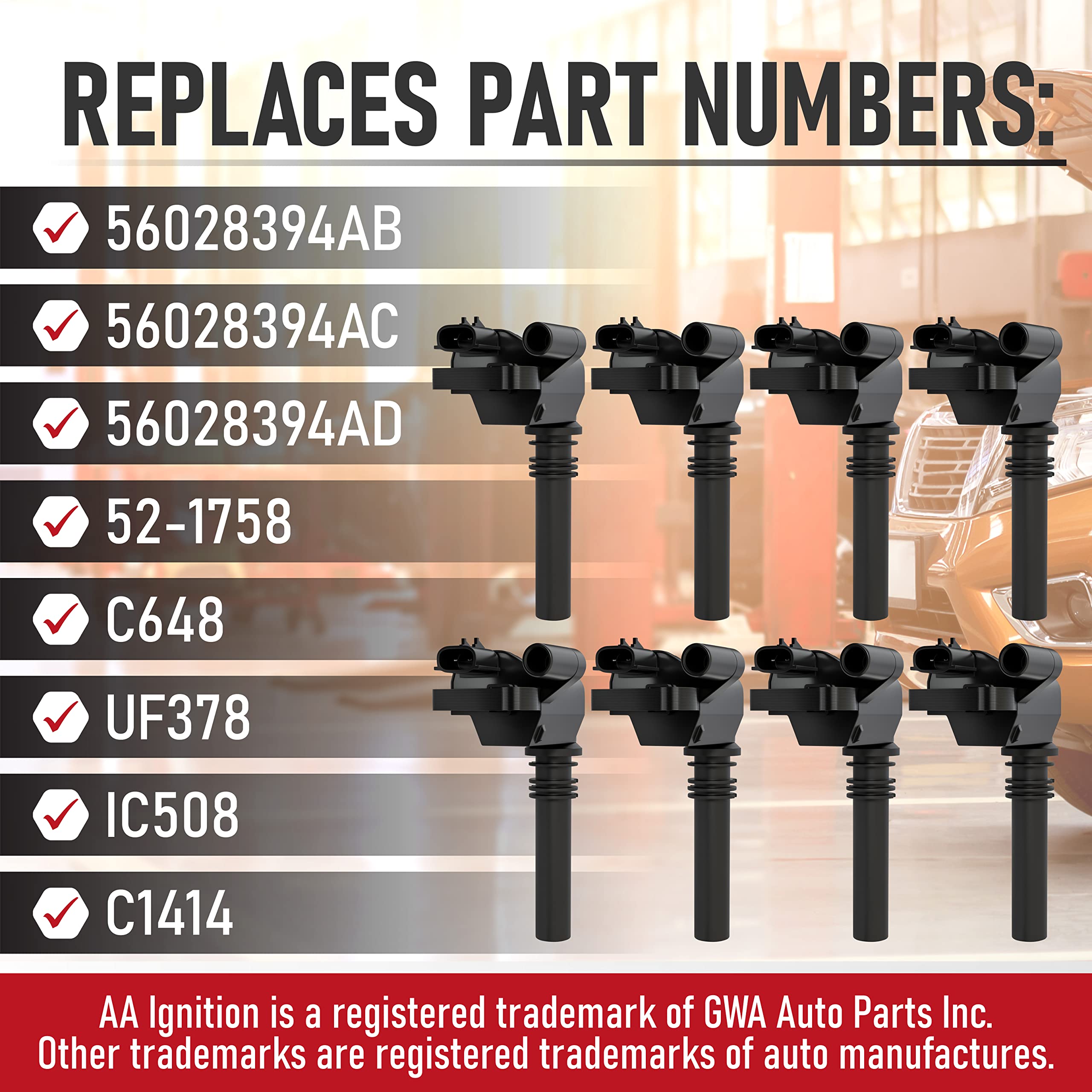 Ignition Coil Pack Set Of 8-5.7L V8 Hemi Engine - Replaces 56028394Ab, 56028394Ac - Compatible With Chrysler, Dodge & Jeep Vehic