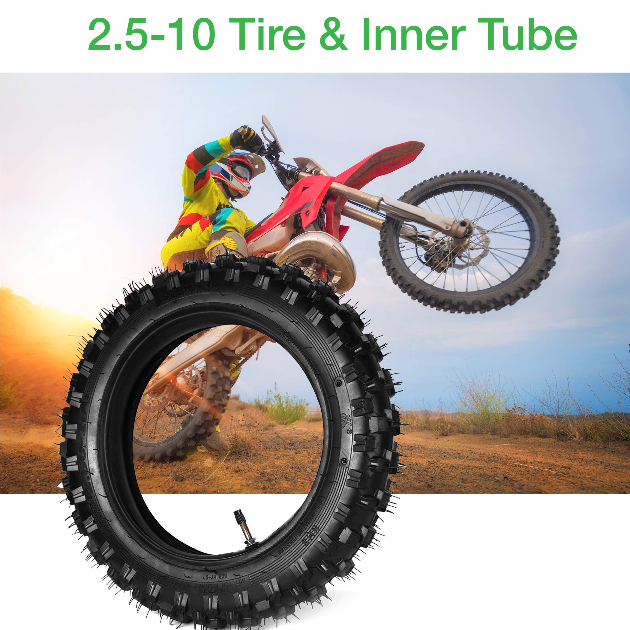 (2 Set) 2.5-10'' Off-Road Tire And Inner Tube Set - Dirt Bike Tire With 10-Inch Rim And 2.5/2.75-10 Dirt Bike Inner Tube Heavy D