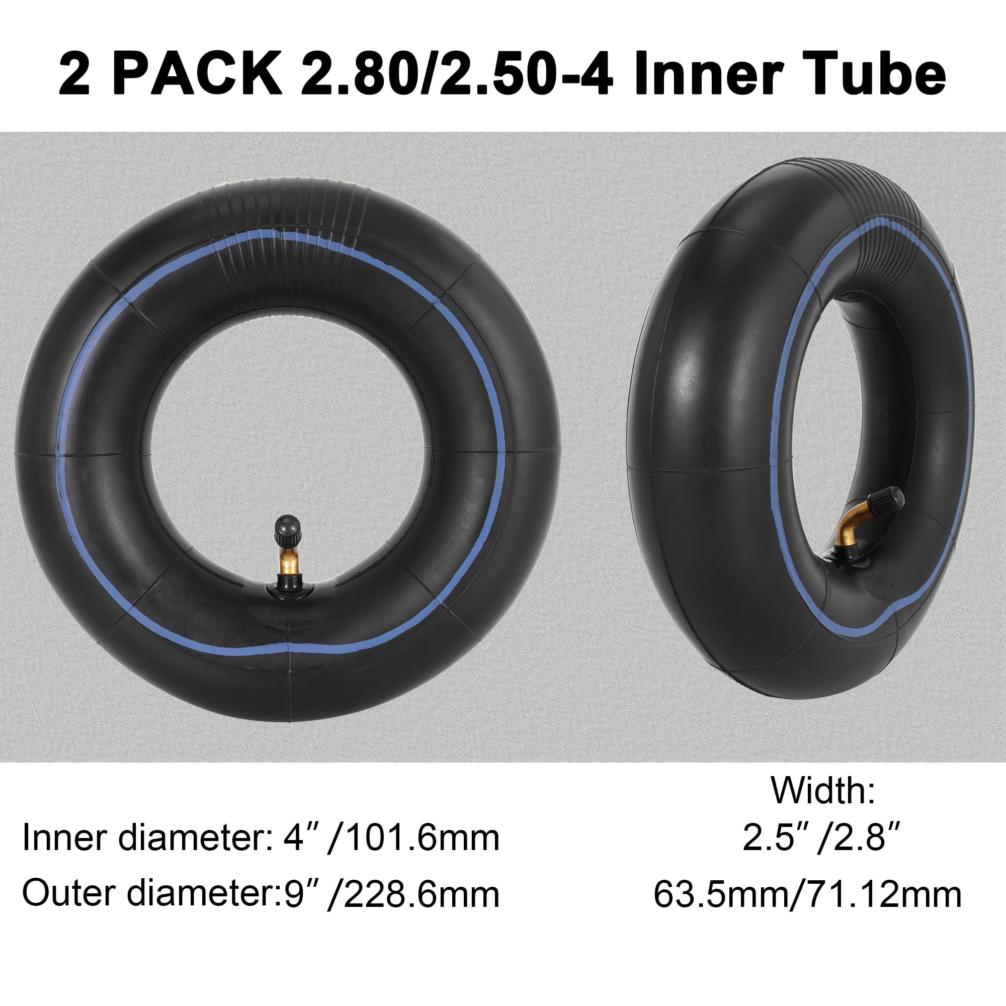 2.80/2.50-4 Inner Tube, 2.80-4 Go Cart Inner Tube 2.50-4 Tube (2 Pack) With 90° Tr87 Bent Valve Stem Replacement For Scooter Hand Trucks Utility Cart Lawn Mowers Wheelbarrows Skateboard And Atv