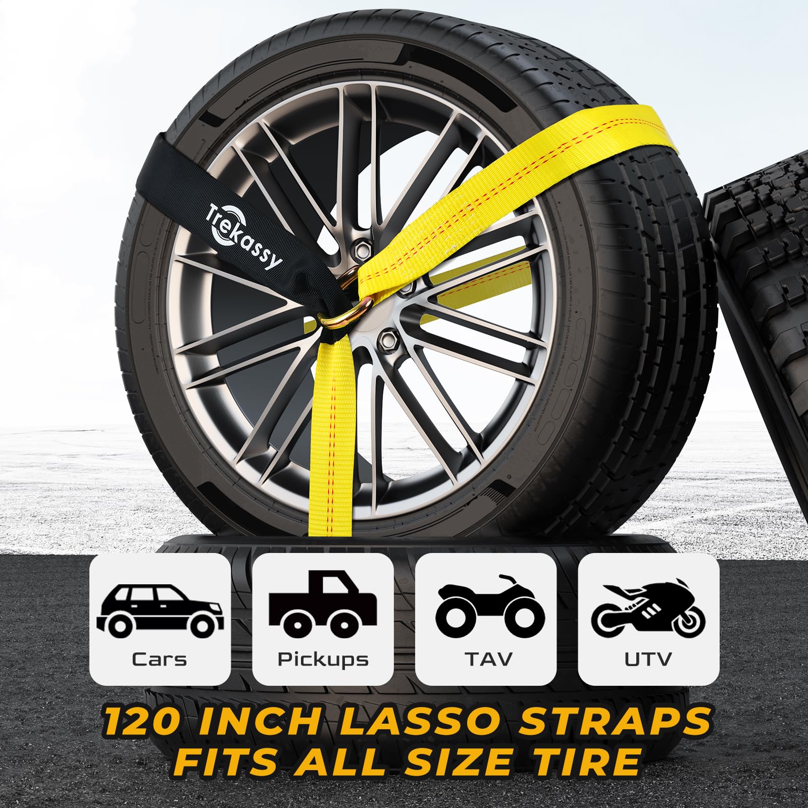 Trekassy Car Tie Down Straps for Trailers with Flat Hooks, 2 x 120 Heavy Duty Car Hauler Straps, 10000 LBS Break Strength (4