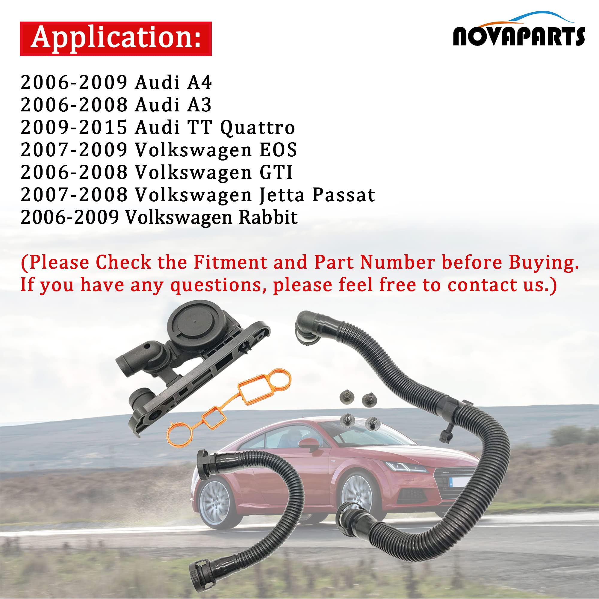 Novaparts 06F129101P Pcv Valve Crankcase Breather Hose W/Gaskets Kit For Audi A4 A3 Tt Volkswagen Vw Passat Eos Jetta Gti 2.0T