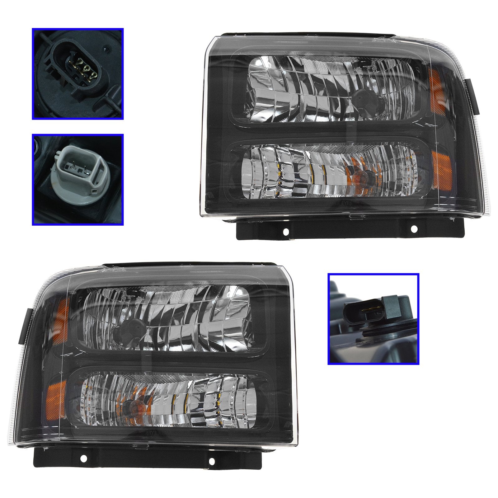 Trq Driver & Passenger Side Headlight Assembly Set Headlights Driver & Passenger Side Compatible With 2005-2007 Ford F-250 Super