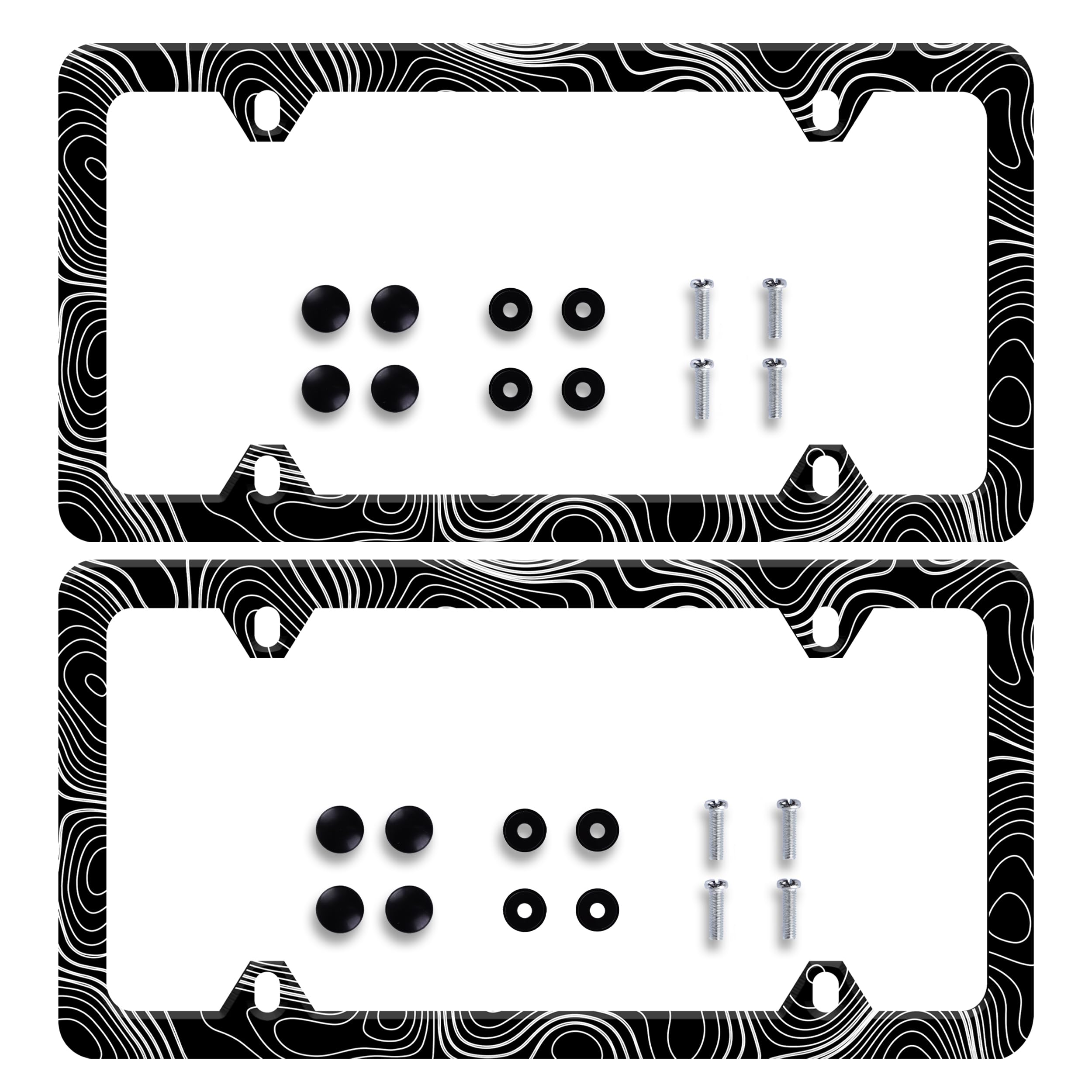 2 Pieces Topographic Map License Plate Frame Topography License Plate Frames Personalise Stainless Steel Funny Design Compatible