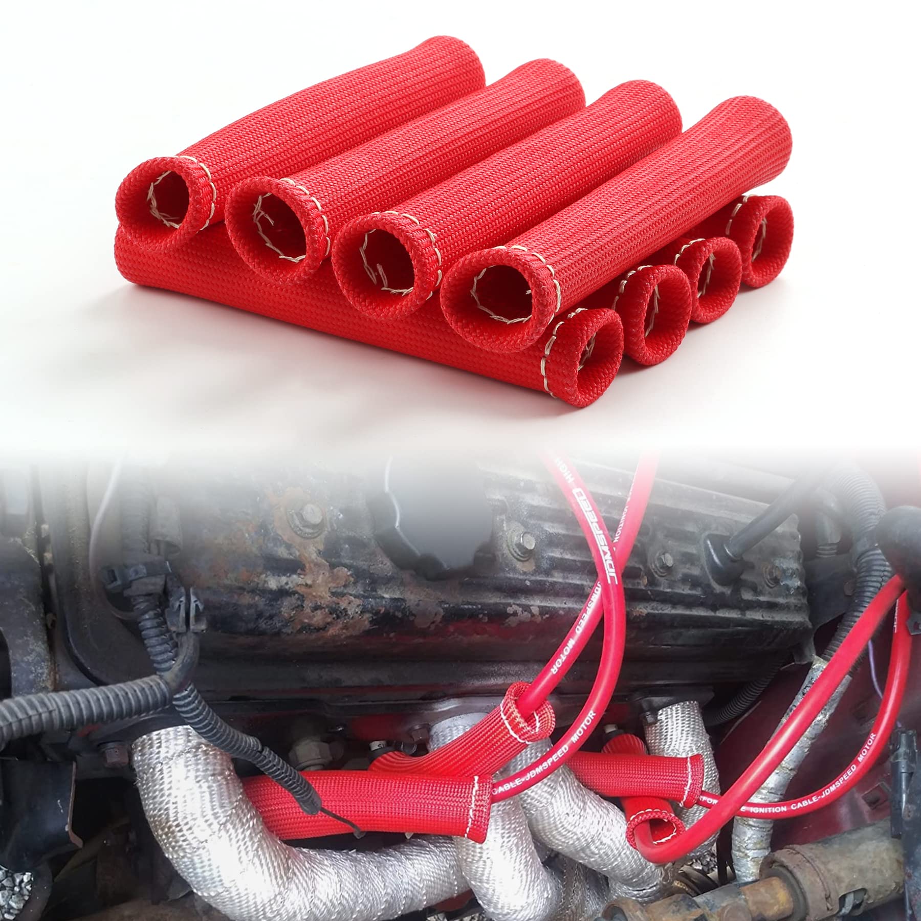 Jdmspeed 8Pcs Red 1200° Spark Plug Wire Boots Heat Shield Protector Sleeve Cover Replacement For Sbc Bbc 350 454 6 Inch