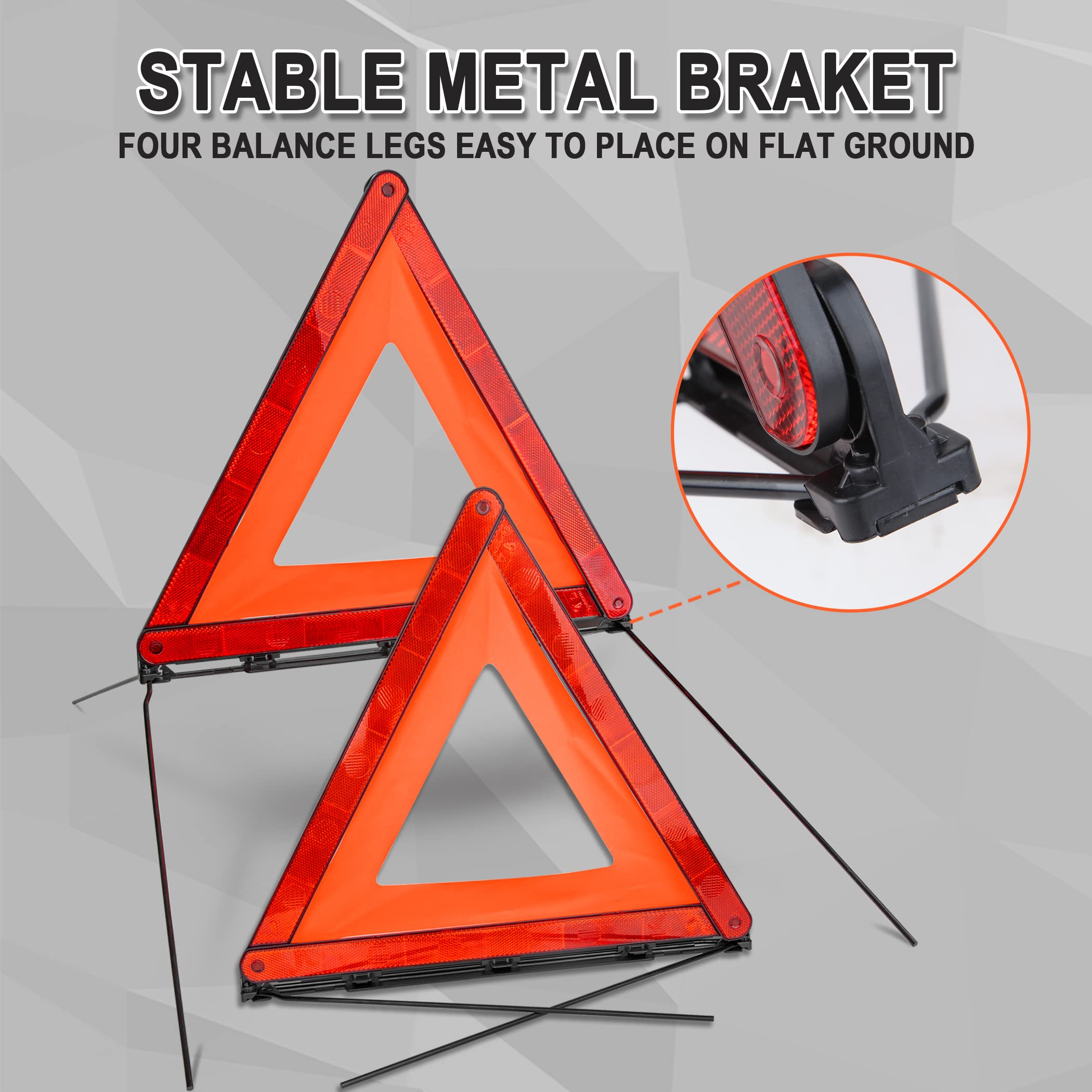 Cartman Foldable Warning Triangle Emergency Warning Triangle Reflector Safety Triangle Kit, Pack Of 3, With Storage Case