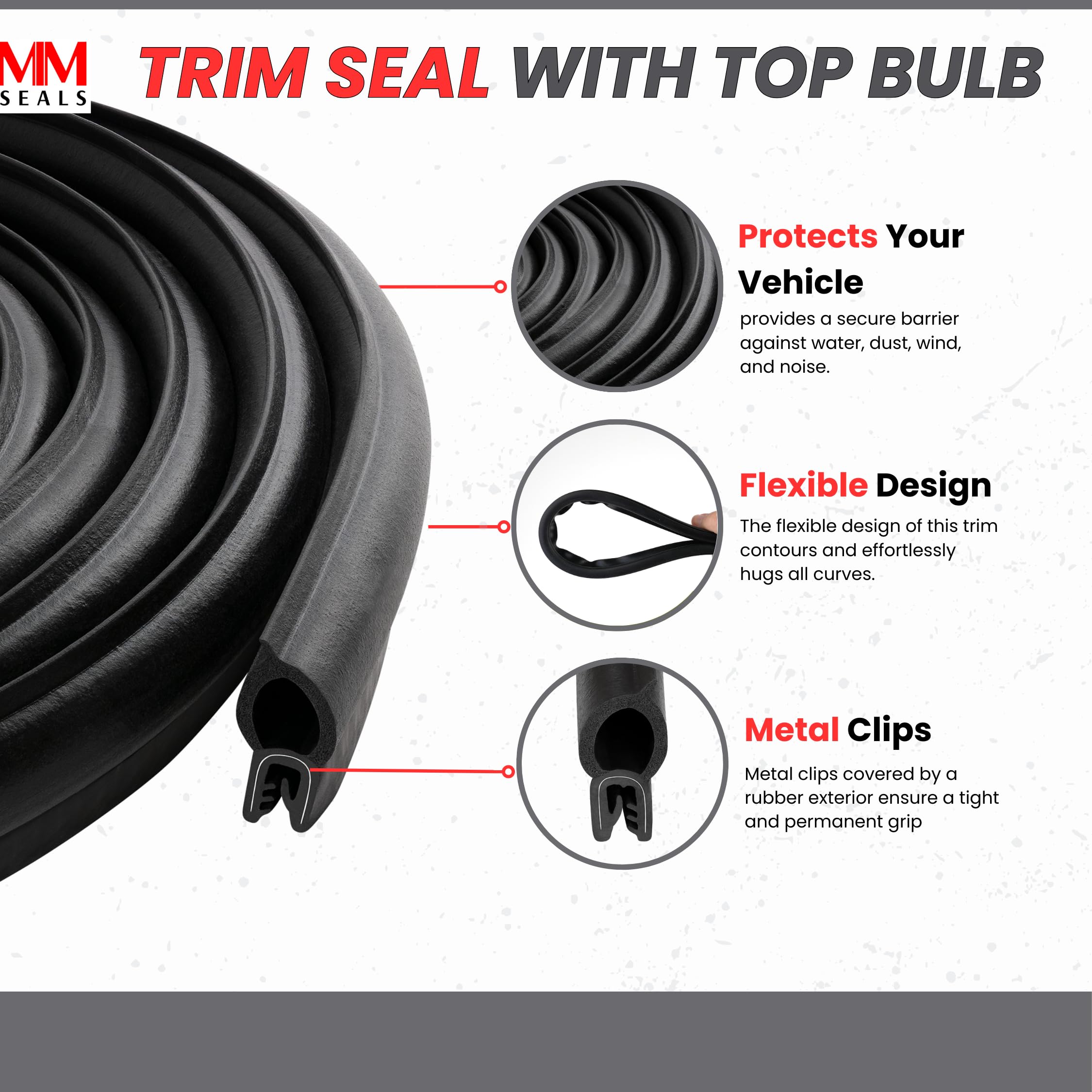 Vertical Bulb Trim Seal Bulb Diameter: 0.5'' Grip Range: 0.039'' To 0.14'' | Trunk, Boot, Lid, Hood, Hatch Rubber (5 Feet)