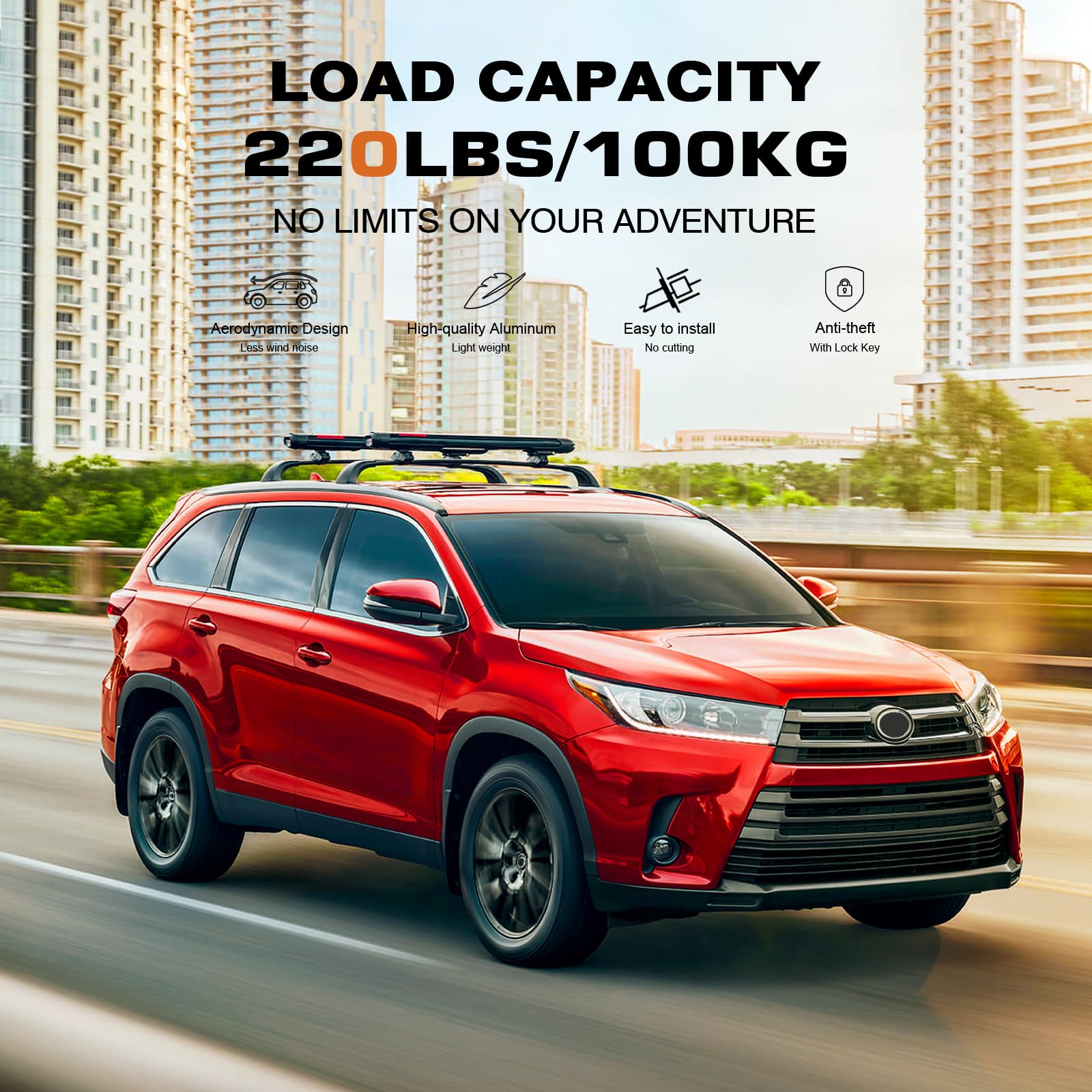 Wonderdriver Roof Rack Cross Bars 220Lb Compatible With Toyota Highlander 2014-2019 Xle Limited & Se & Le Plus & Le With Anti-Theft Metal Lockable Heavy Duty Crossbars Black Rooftop Luggage Carrier